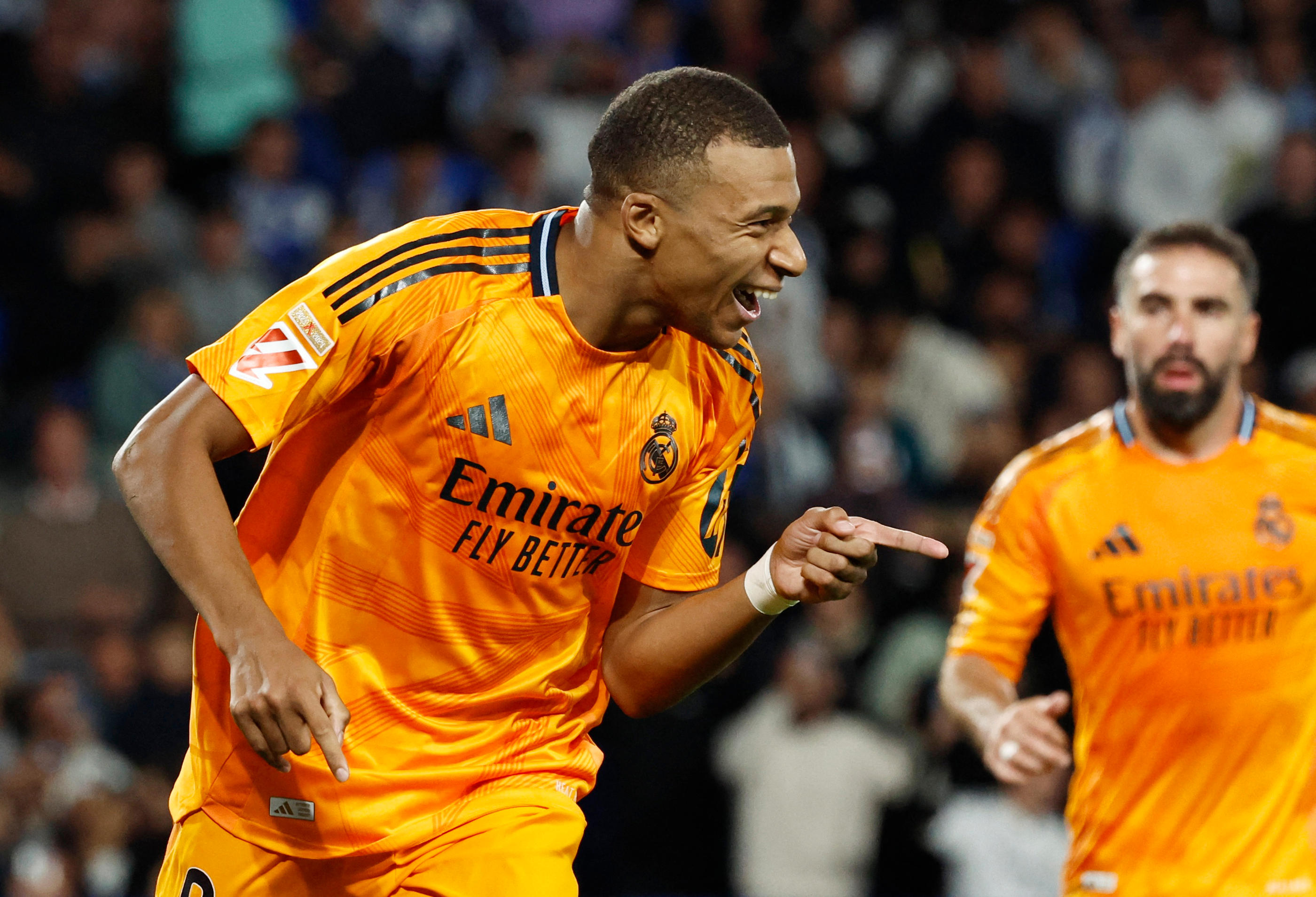 Kylian Mbappé a célébré son but après son penalty. REUTERS/Vincent West