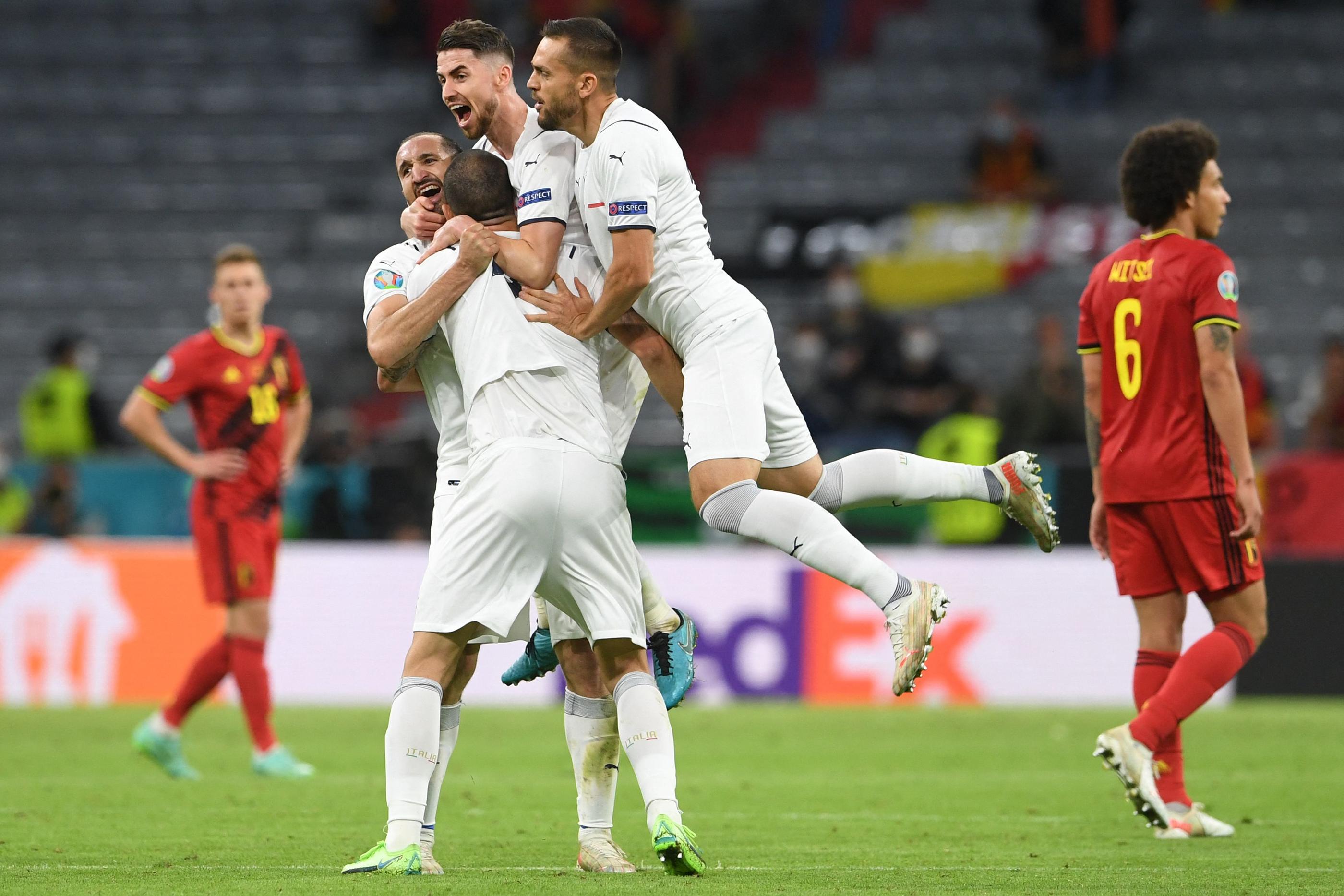 Munich, 2 juillet 2021. Le match en quart de finale de l'Euro 2021 qui a vu la victoire de l'Italie contre la Belgique à l’Allianz Arena de Munich a été suivie par 6 millions de téléspectateurs. AFP/Christof Stache