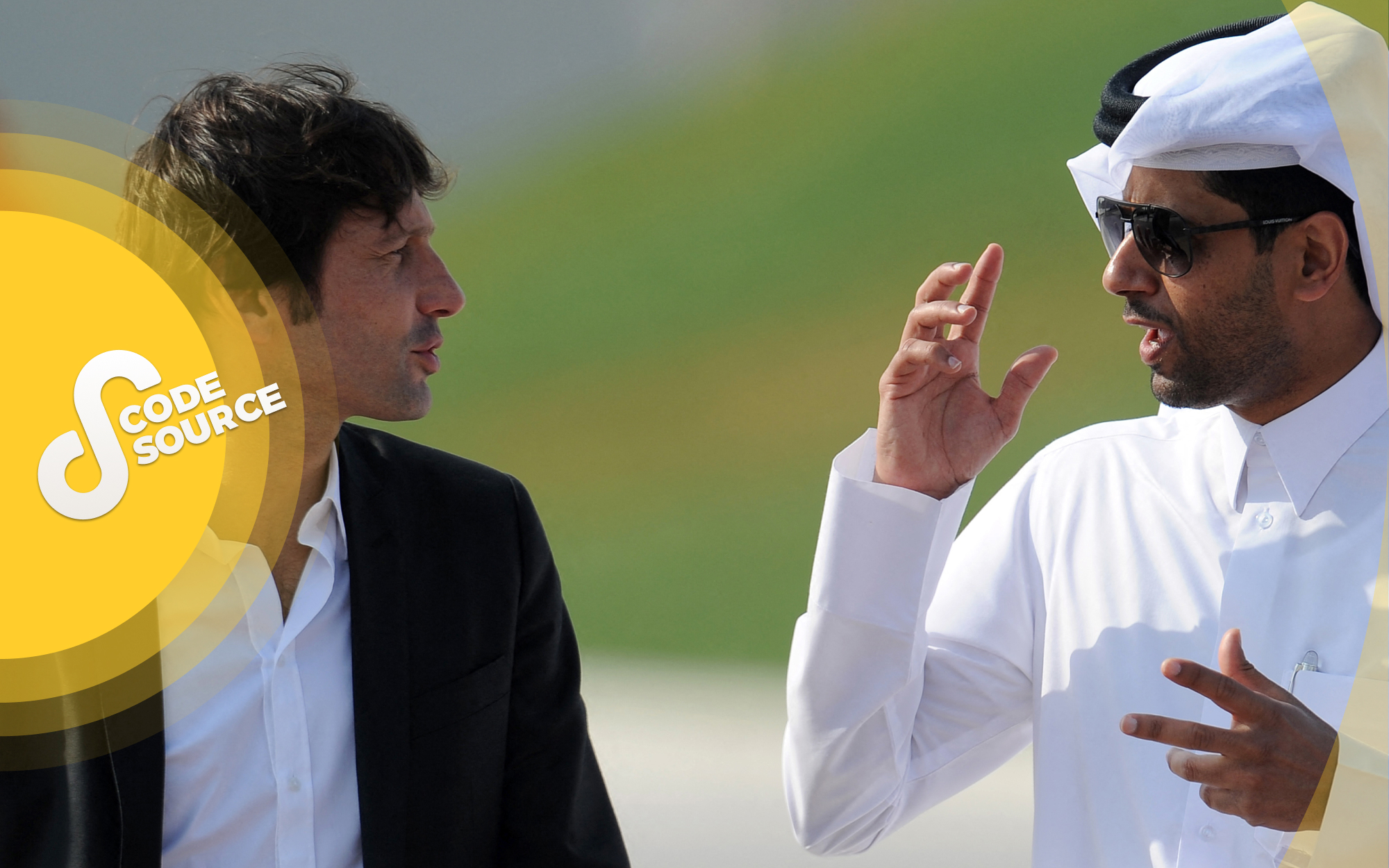 Le président du PSG Nasser al-Khelaïfi et le directeur sportif du club Leonardo après un entraînement à Doha en janvier 2012. AFP/Franck Fife