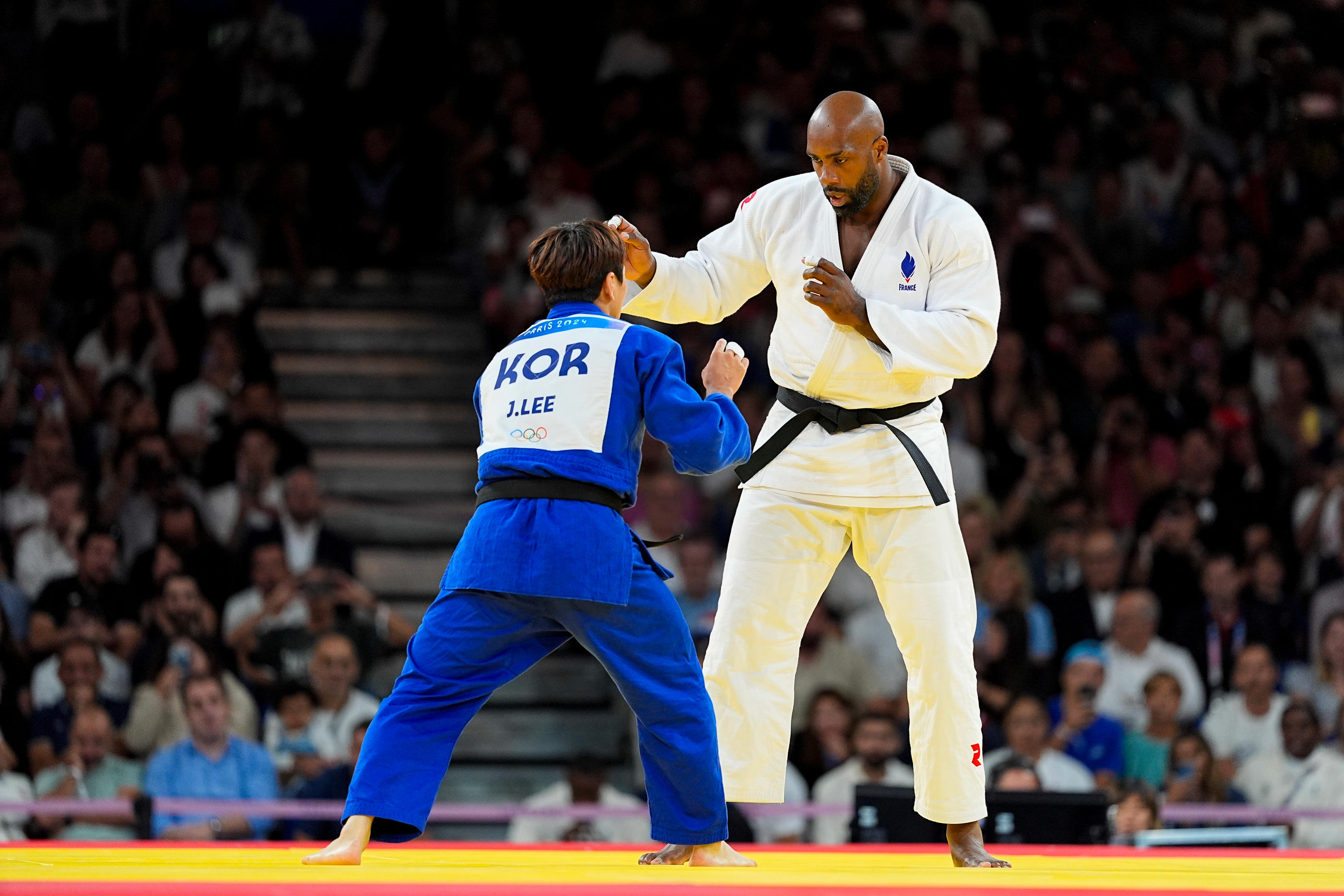 Teddy Riner a remporté son combat en un peu plus de 90 secondes face à Lee Joonhwan. IconSport/ Hugo Pfeiffer