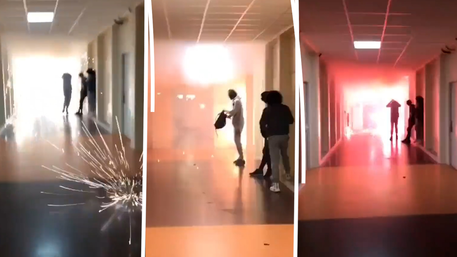 Des feux d'artifice dans le lycée Gaston Bachelard de Chelles.