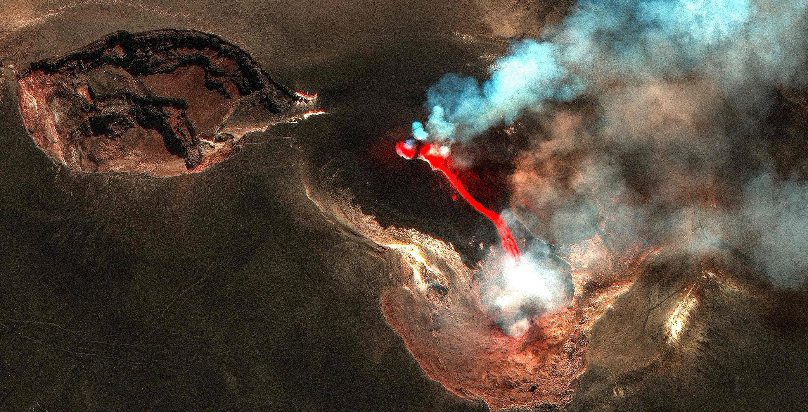 Le réveil de l’Etna, ici en éruption le 4 juillet, a commencé il y a environ deux semaines d'après le consultant et ingénieur Thomas Volano. AFP/MAXAR TECHNOLOGIES