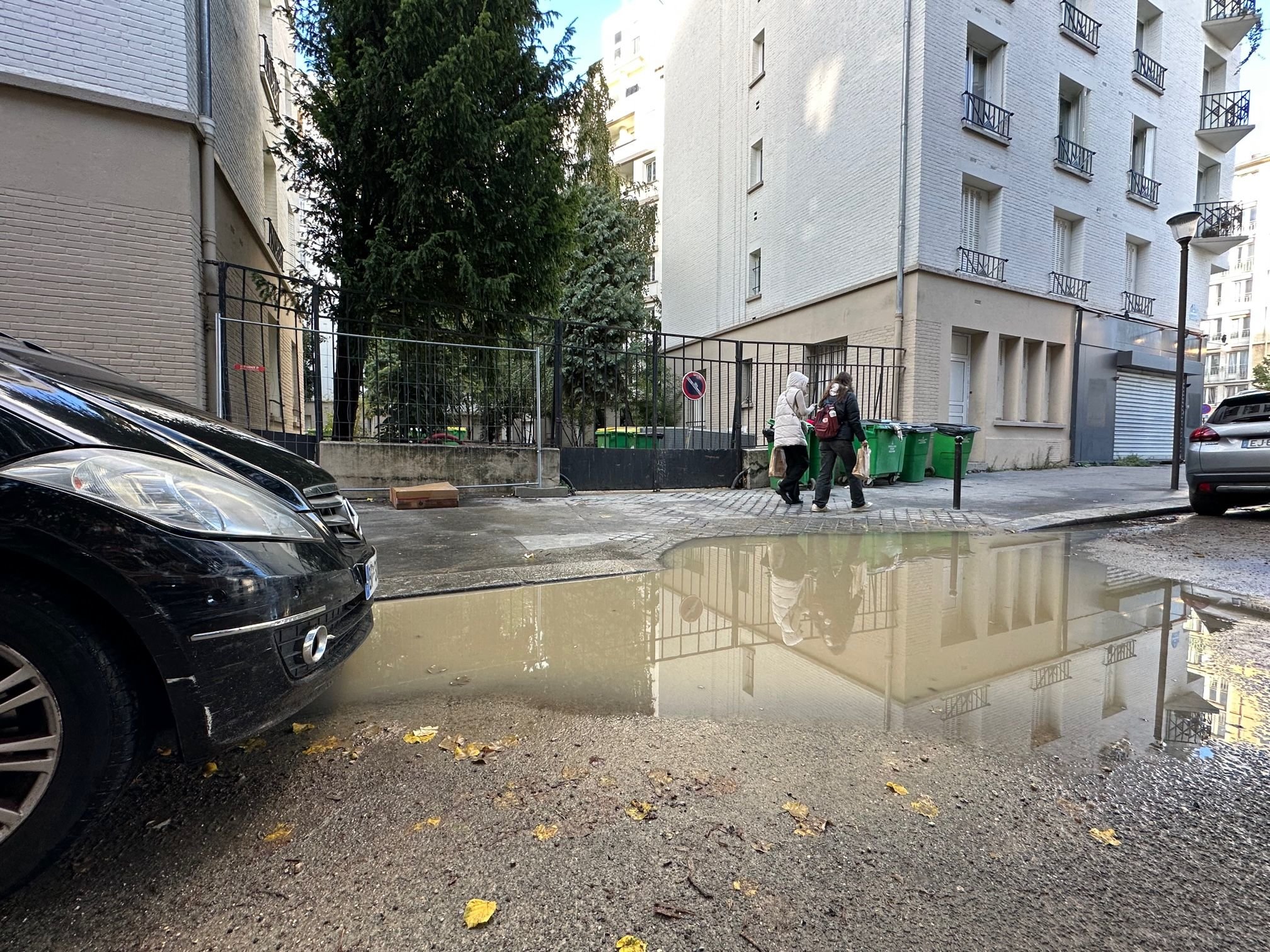 Rue Changarnier à Paris (XIIe), le 25 octobre 2023. Une flaque d'eau stagne au pied des immeubles depuis des années. LP/Paul Abran