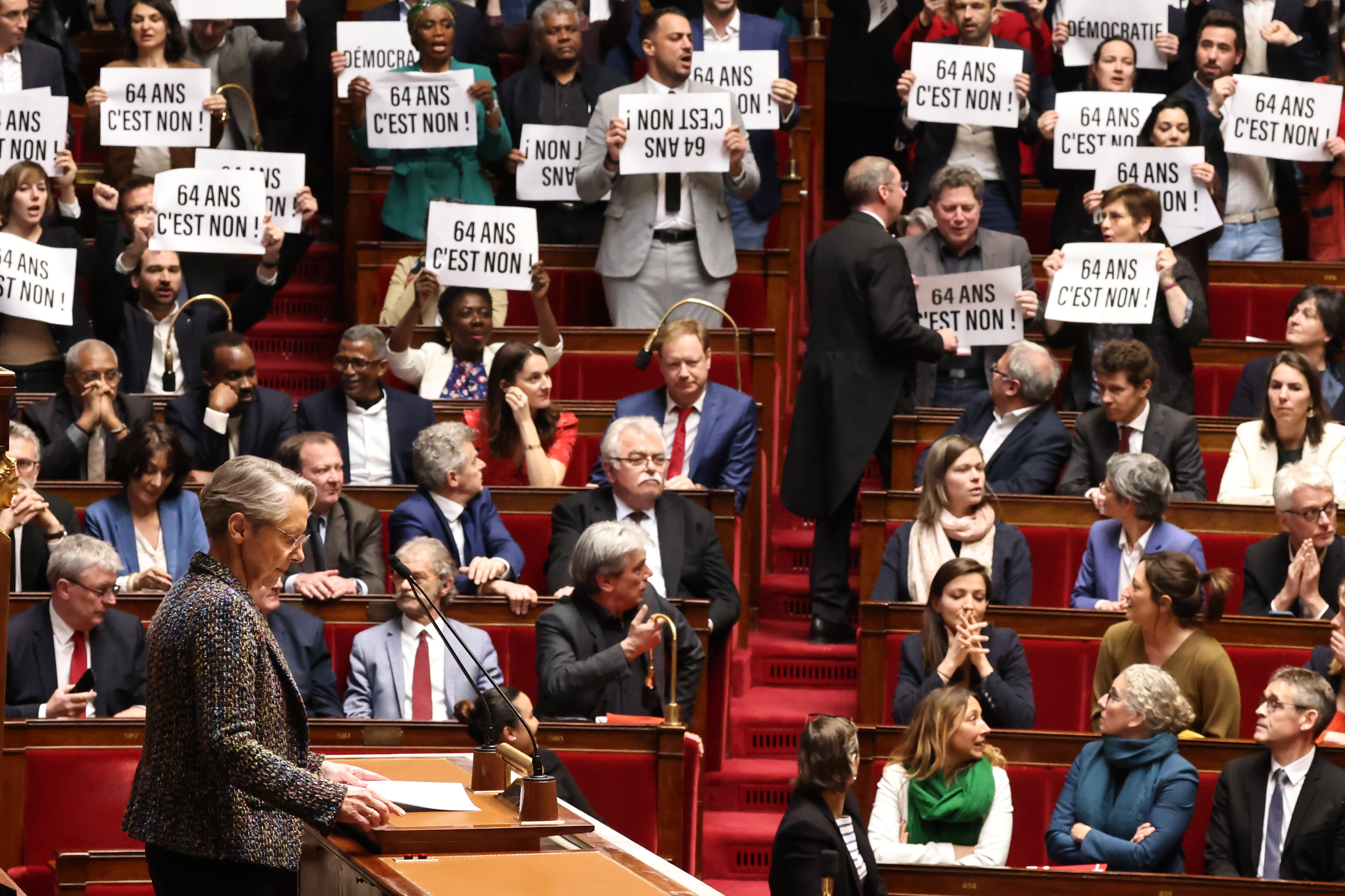 Le16 mars dernier, des députés de gauche avaient signifié dans l'hémicycle leur refus de la réforme des retraites pendant un discours d'Elisabeth Borne. LP/Fred Dugit