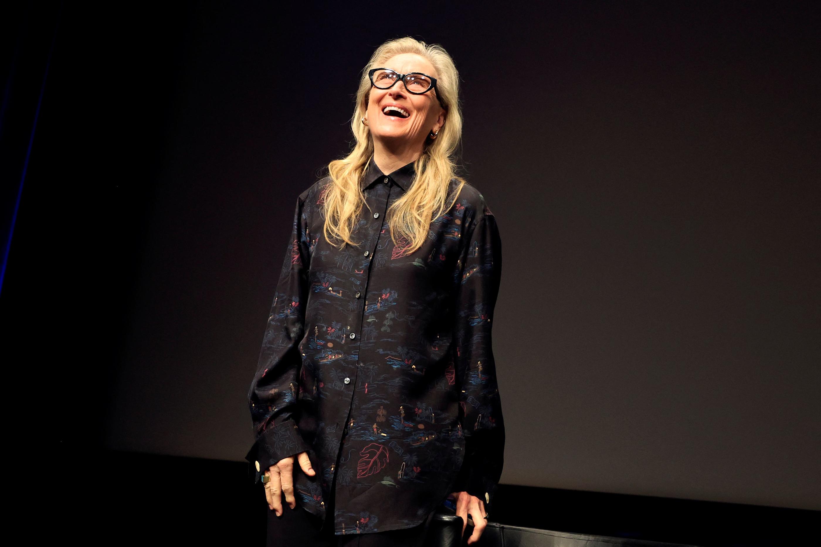 Ce mercredi au Festival de Cannes, Meryl Streep, lauréate de la Palme d'Or d'Honneur, a régalé le public avec des anecdotes sur ses tournages. AFP/Valery Hache