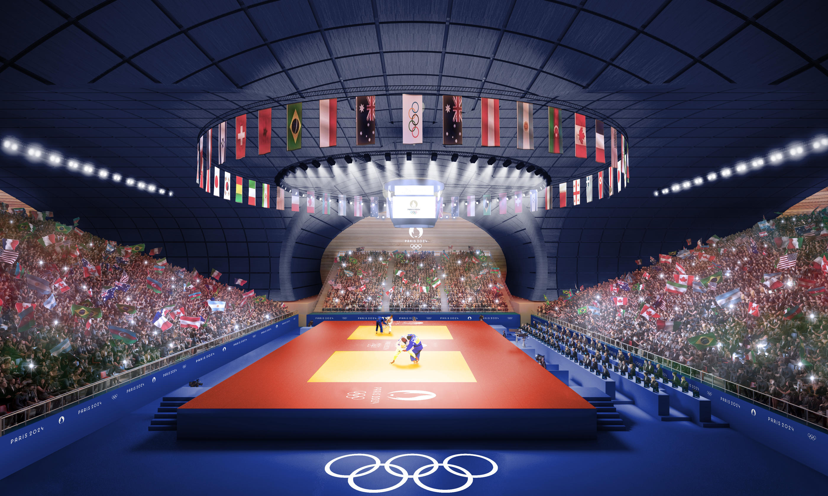 L'Arena Champ de Mars, qui est actuellement connue sous le nom de Grand Palais éphémère, accueillera les épreuves de judo, de lutte libre et de lutte gréco-romaine lors des JO de Paris 2024. Photo Paris 2024