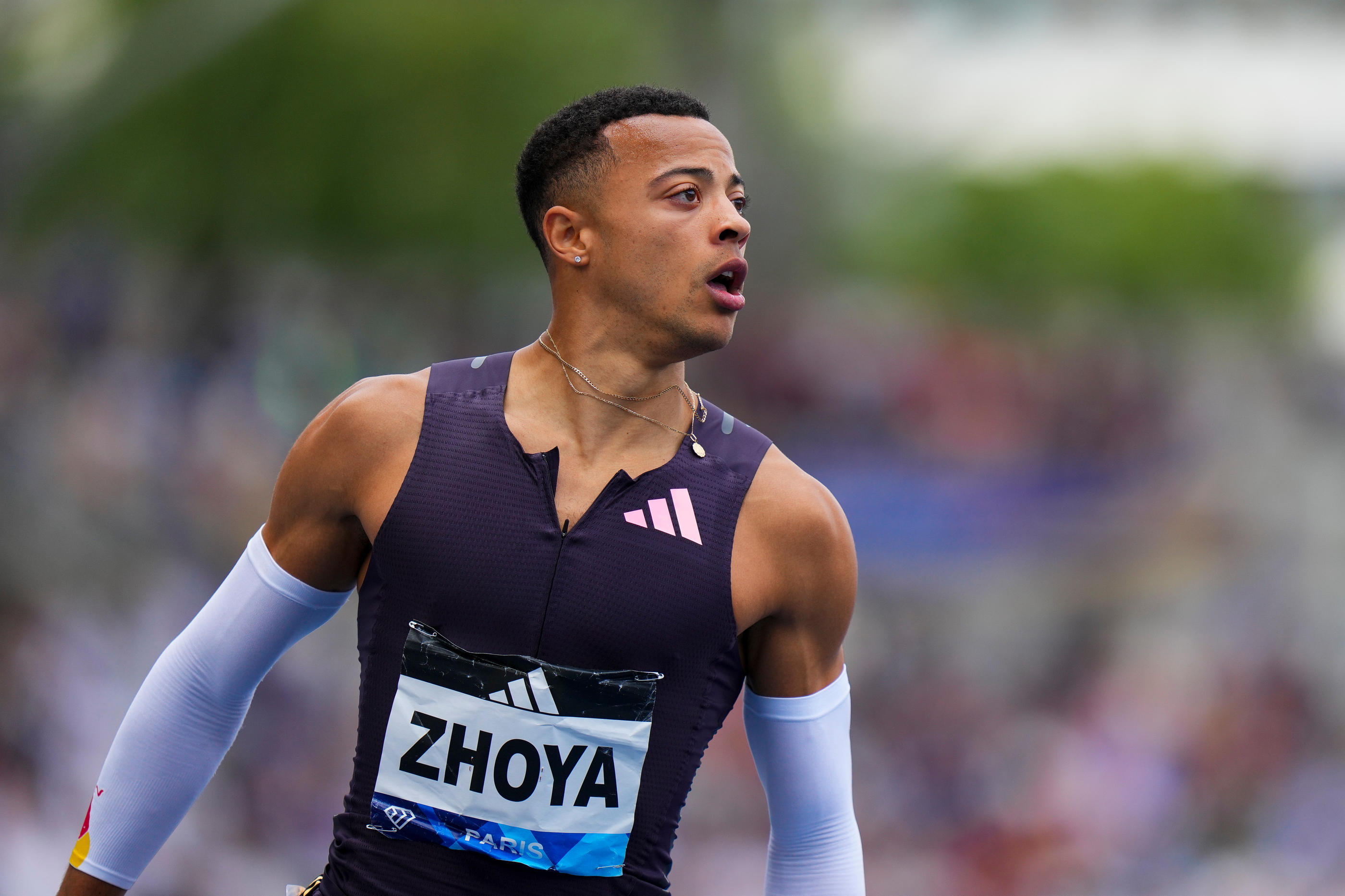 Le spécialiste français du 110m haies Sasha Zhoya a fait parler de lui dans le documentaire « Au cœur des Jeux » diffusé sur France 2, lorsqu'il émet l'idée de porter une jupe lors de la cérémonie d'ouverture des JO. (Icon Sport/Hugo Pfeiffer)