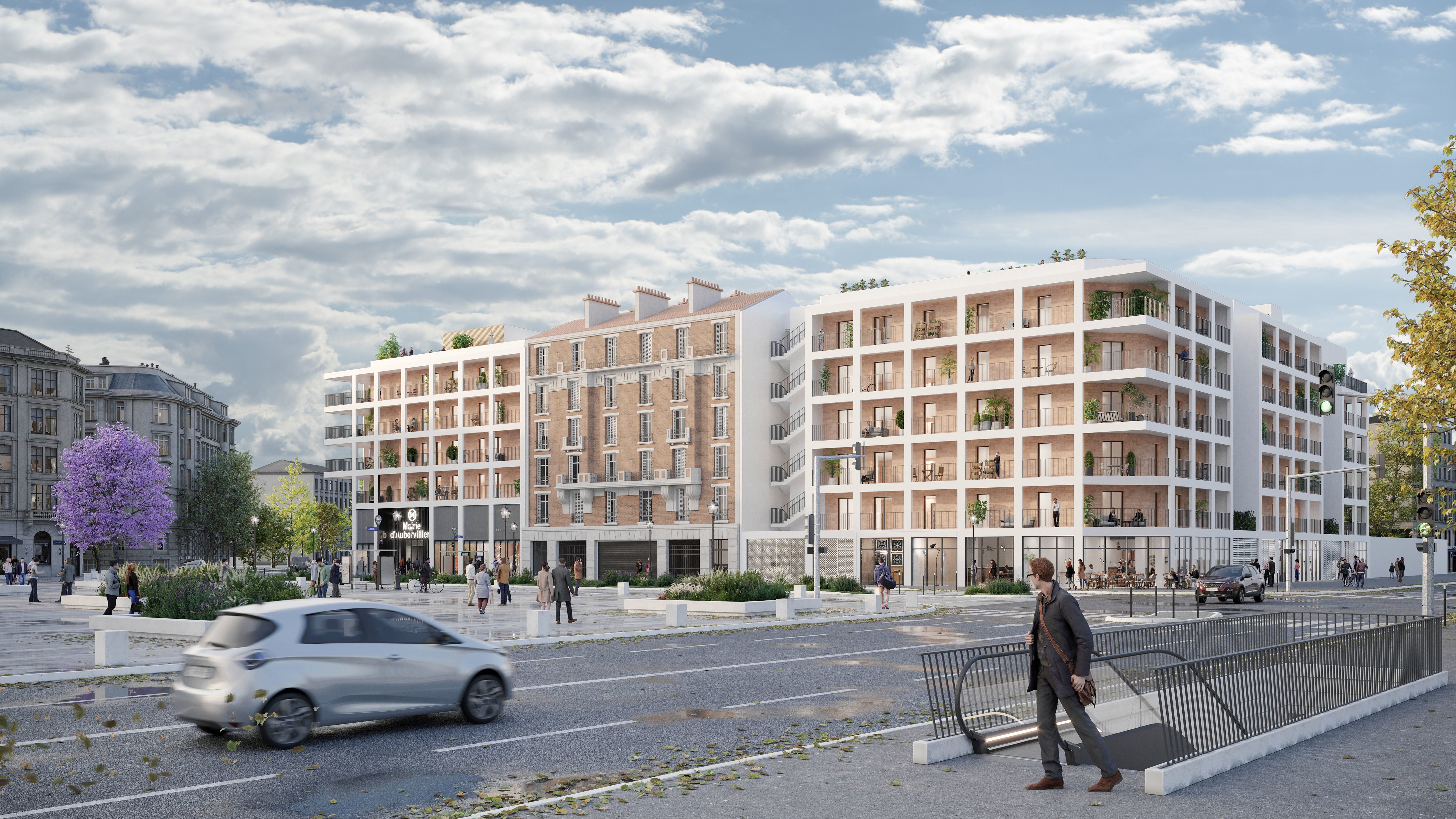 Vue de la future gare Mairie d'Aubervilliers et de son programme immobilier intégré. DR.