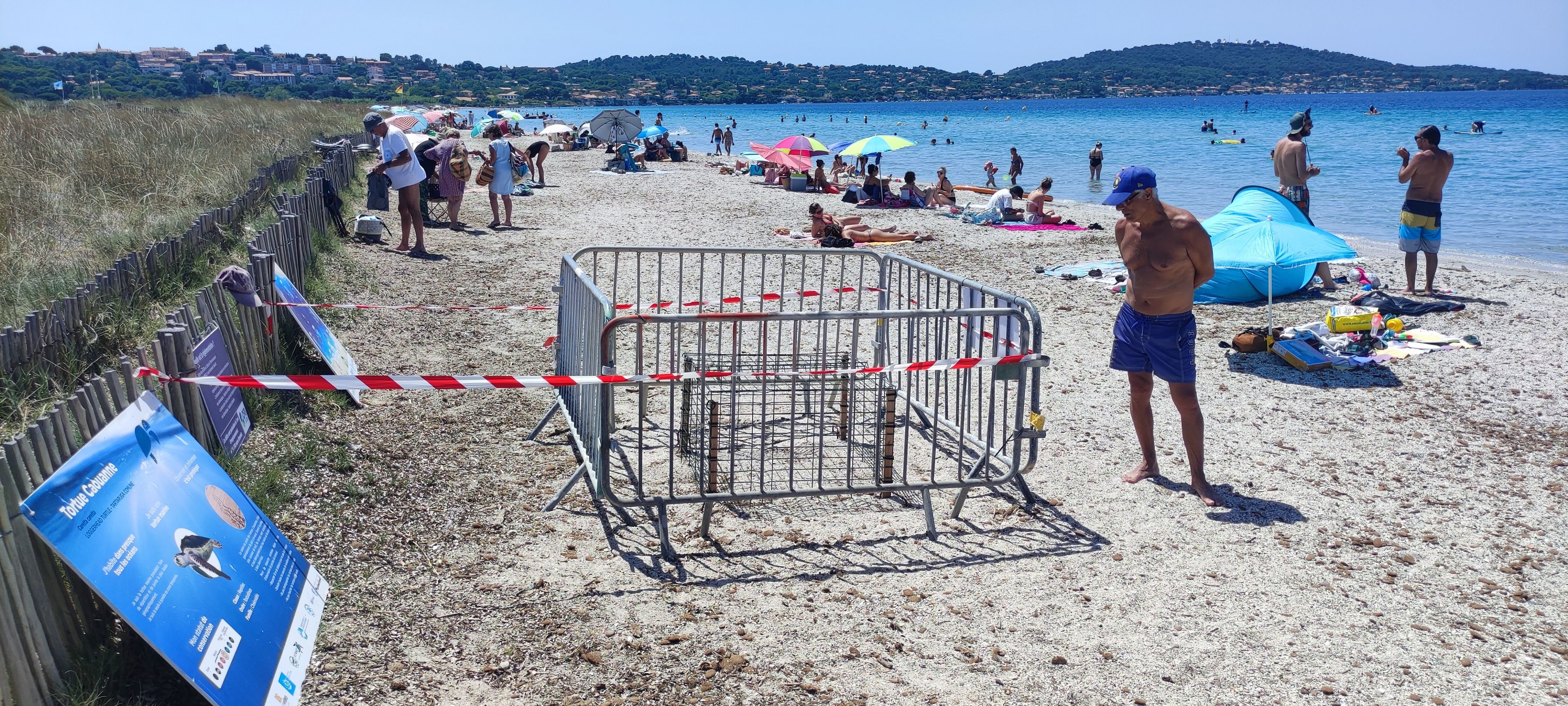 Hyères-les-Palmiers (Var), entre Toulon et Saint-Tropez, le 25 juillet. Sur la plage, un périmètre de sécurité a été installé pour protéger la première ponte de tortues caouannes. LP/Diane Andrésy