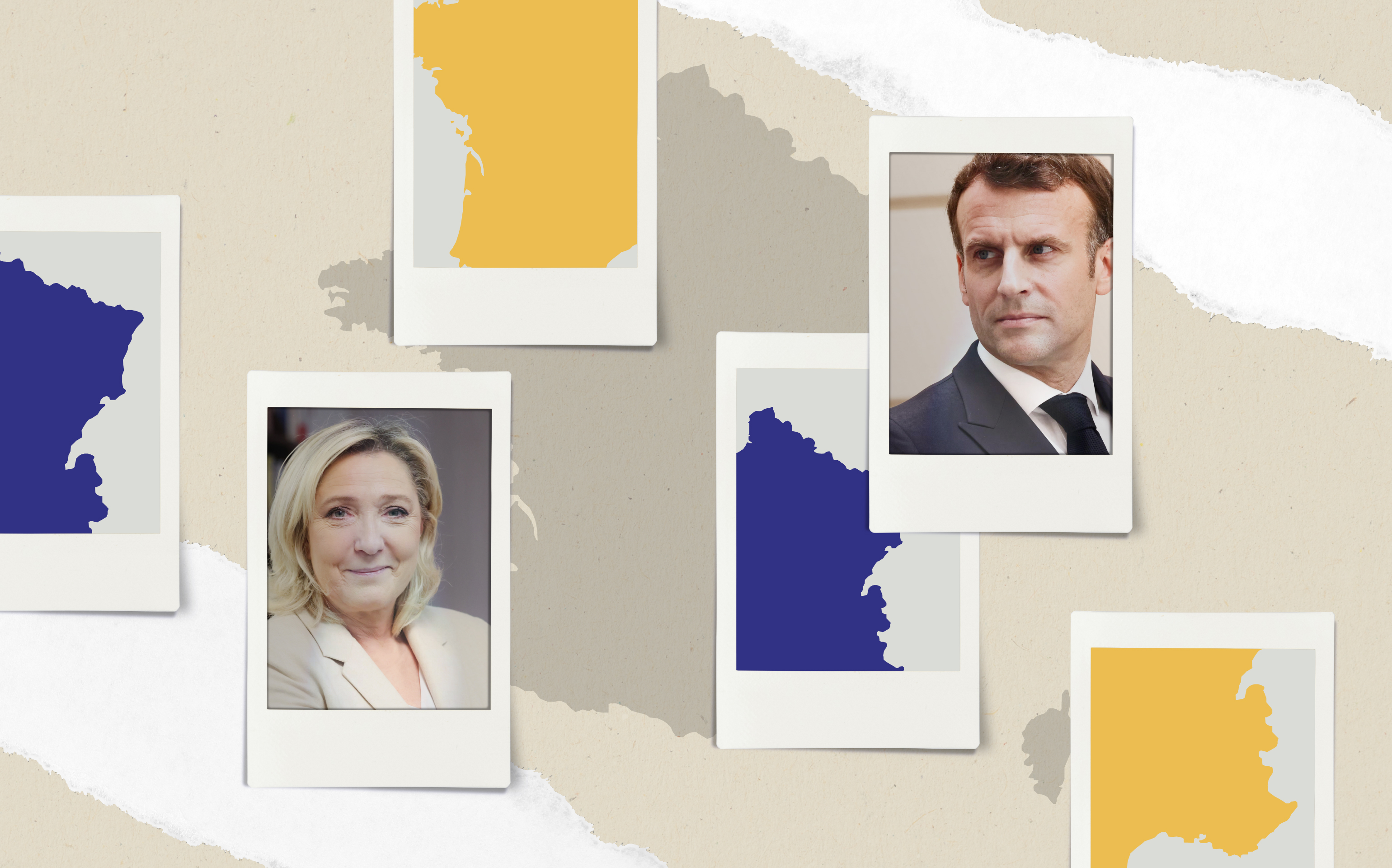Présidentielle 2022 : la carte de France du vote au second tour opposant Marine Le Pen et Emmanuel Macron. Collage Datagif pour Le Parisien