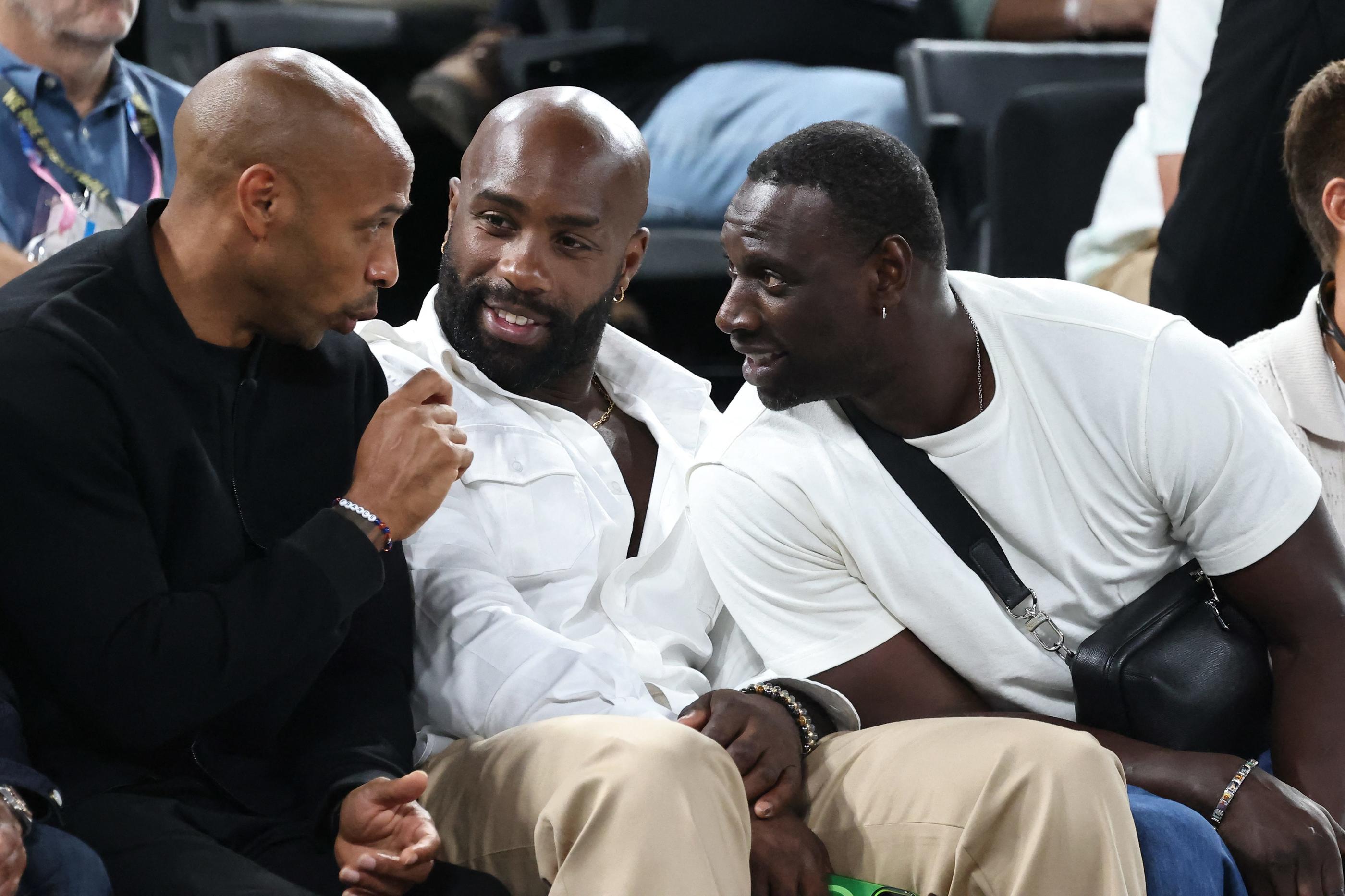 Omar Sy était aux premières loges avec Teddy Riner et Thierry Henry pour assister à la finale olympique hommes de basket. Photo : LP / Fred Dugit.