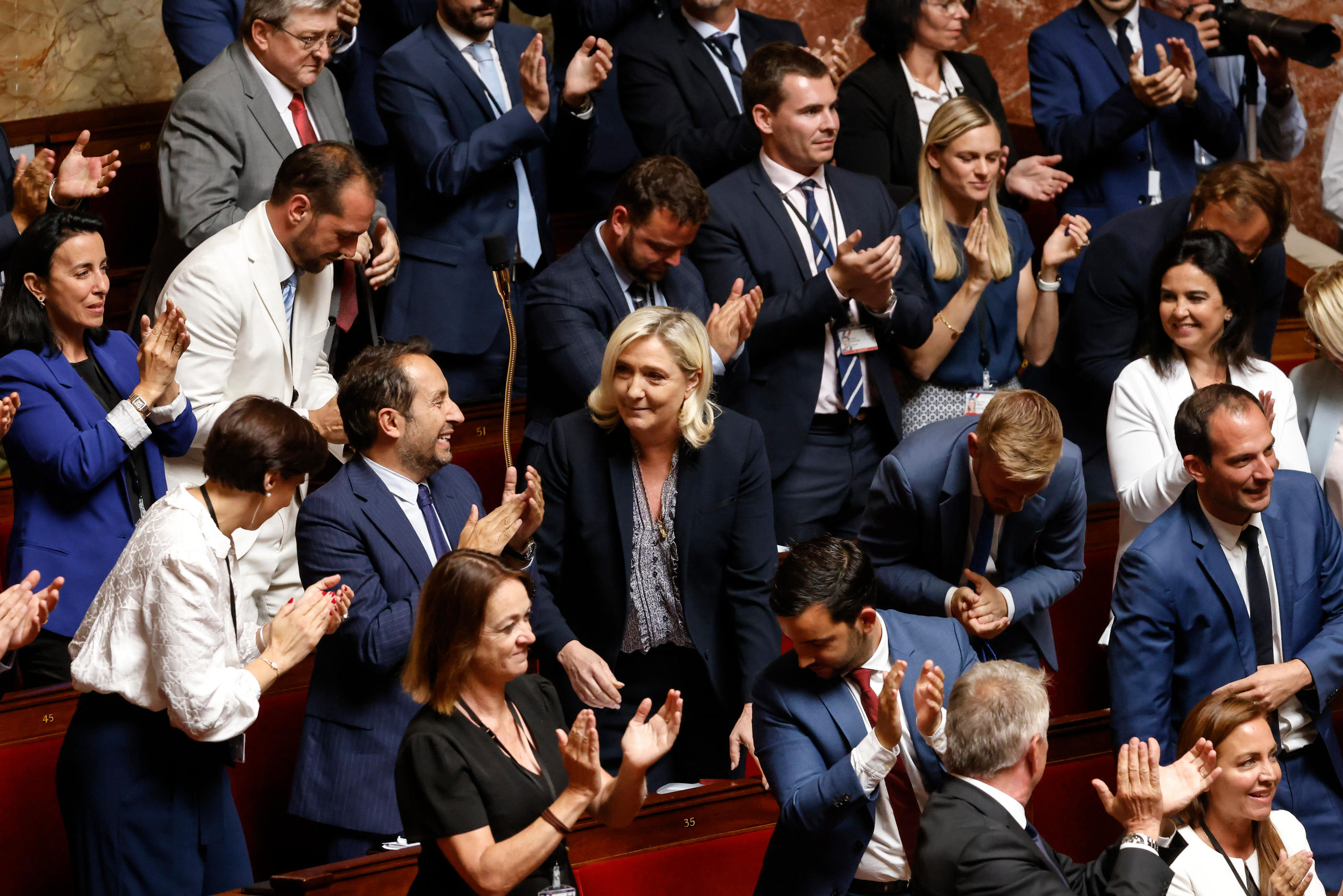 Marine Le Pen (ici en juillet 2022) clôturera la rentrée parlementaire des députés RN au Cap-d'Agde (Hérault) par un meeting. L'occasion certainement de rappeler la stratégie du groupe à l'Assemblée : sérieux et respectabilité. LP/Olivier Corsan