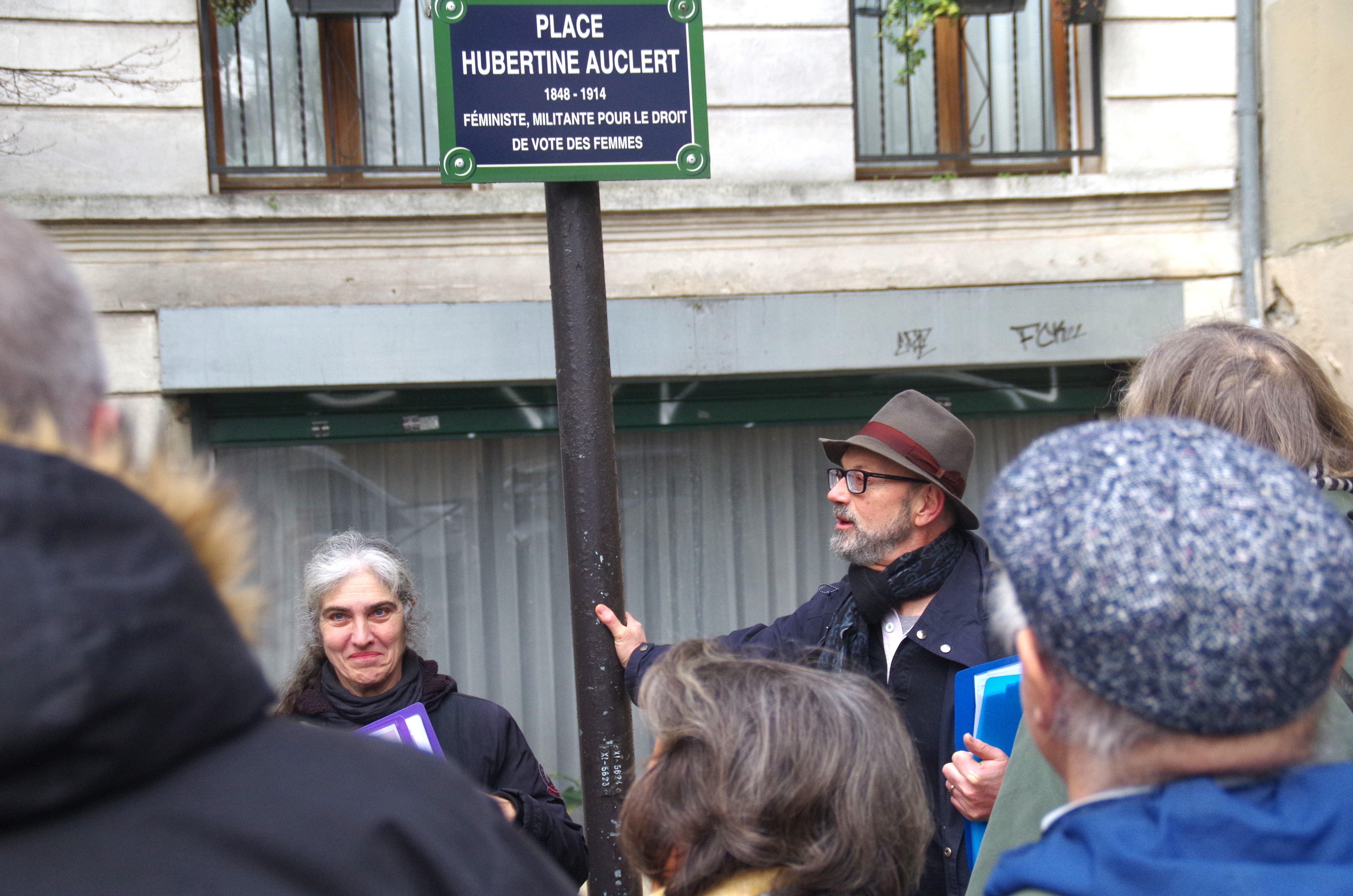 Paris (XIe), le mercredi 6 mars. Depuis 2013, une place rend hommage à Hubertine Auclert, écrivaine et militante féministe. Depuis, la féminisation de l'espace public se développe. LP/A.B.