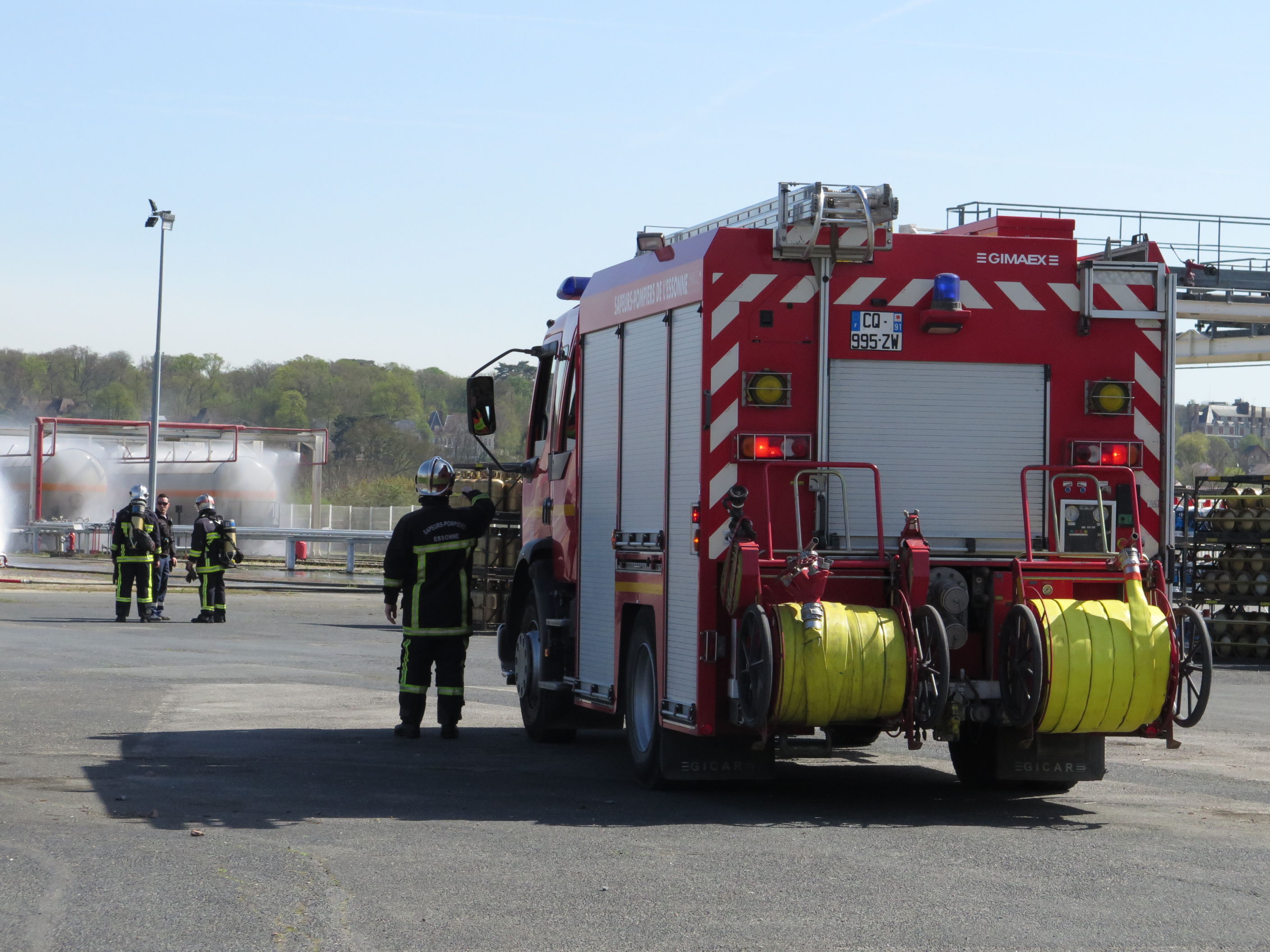 Ris-Orangis - Grigny, le 13 avril 2015. Ce jour-là, les pompiers étaient mobilisés pour un exercice grandeur nature : une fuite de propane avait été simulée sur le site d'Antargaz. LP/Sébastien Morelli