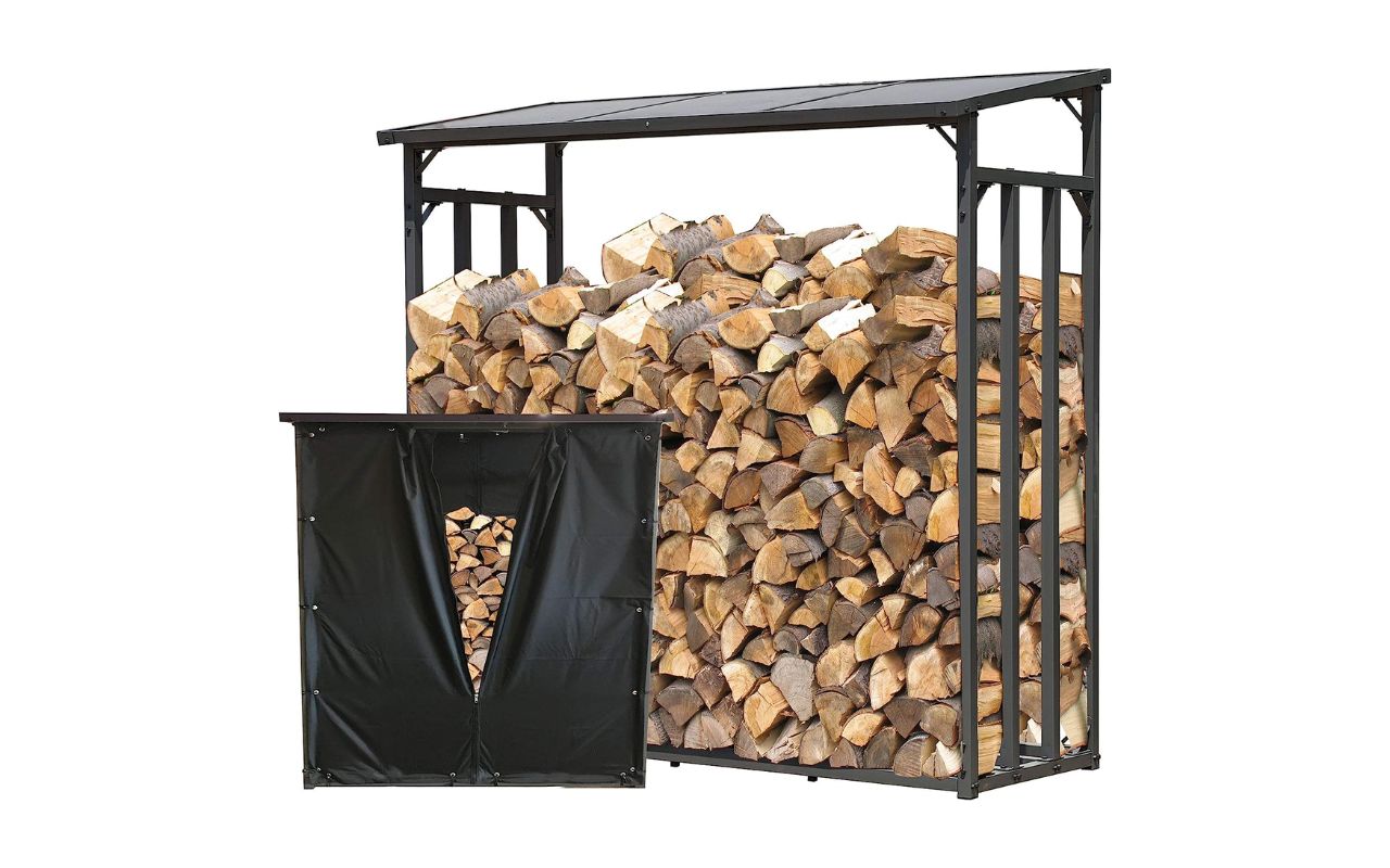 Abri bois de chauffage en acier galvanisé avec housse de protection