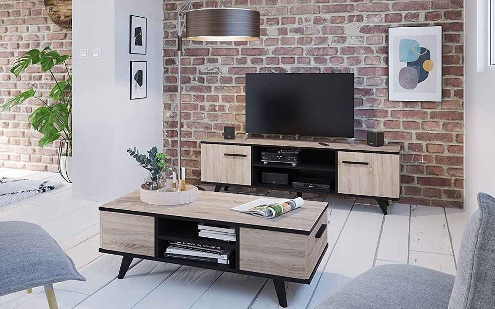 Meuble TV Joey Noir Style Scandinave – 120 Cm, Rangements, Pieds Hêtre, Console TV Moderne