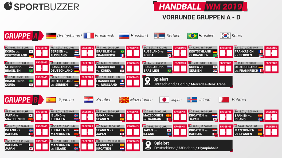 Handball-WM 2019 Spielplan als PDF zum Download