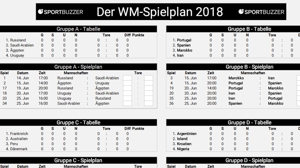 WM 2018 Excel-Spielplan hier zum Download!
