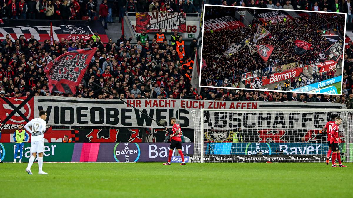 Anti-VAR-Plakat Fan-Protest bei Sieg von Bayer Leverkusen gegen den FC Bayern verläuft skurril