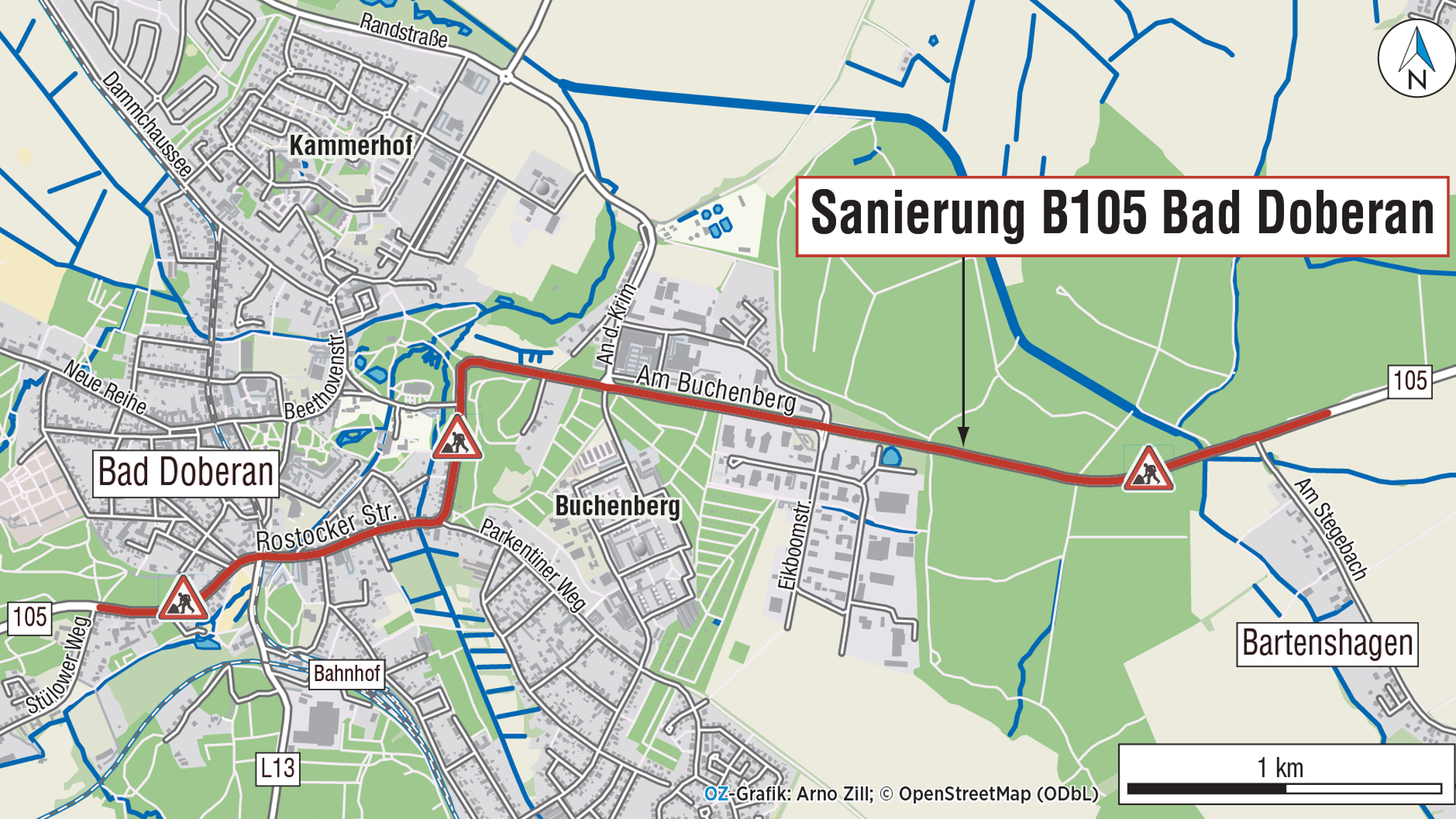 Vollsperrung der B105 in Bad Doberan frühestens im März