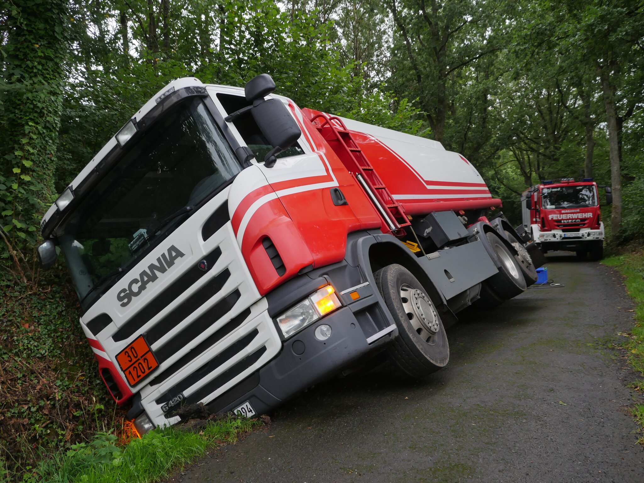 Navi zwingt Fahrer zum Wenden: Tankwagen kippt in Straßengraben