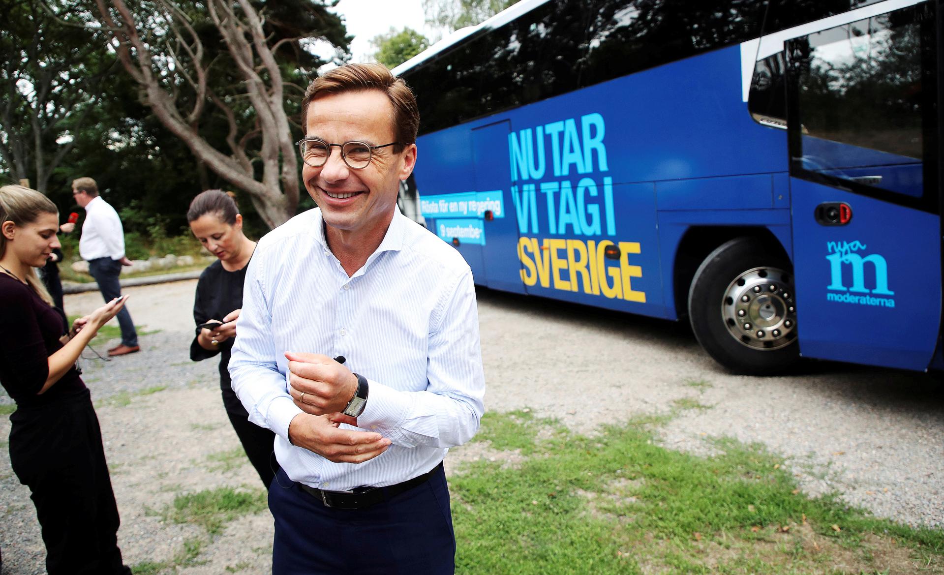 Moderaternas parti leder, Ulf Kristersson, driver valgkamp i Göteborg i forrige uke. Han har ambisjoner om å fjerne statsminister Stefan Löfven i valget 9. september.