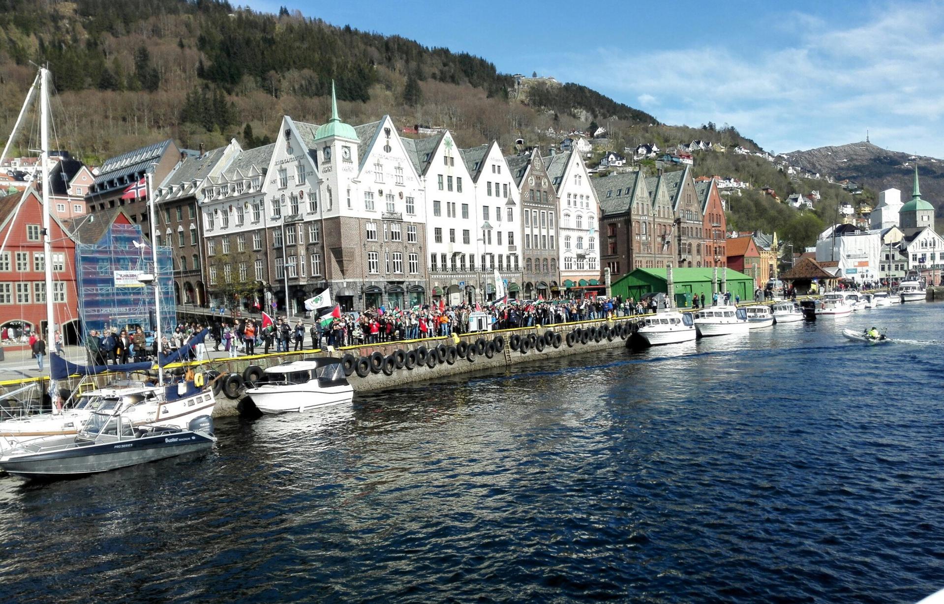 Startpunktet: Ferden mot Gaza startet fra Bryggen i Bergen 30. april. FOTO: PRIVAT