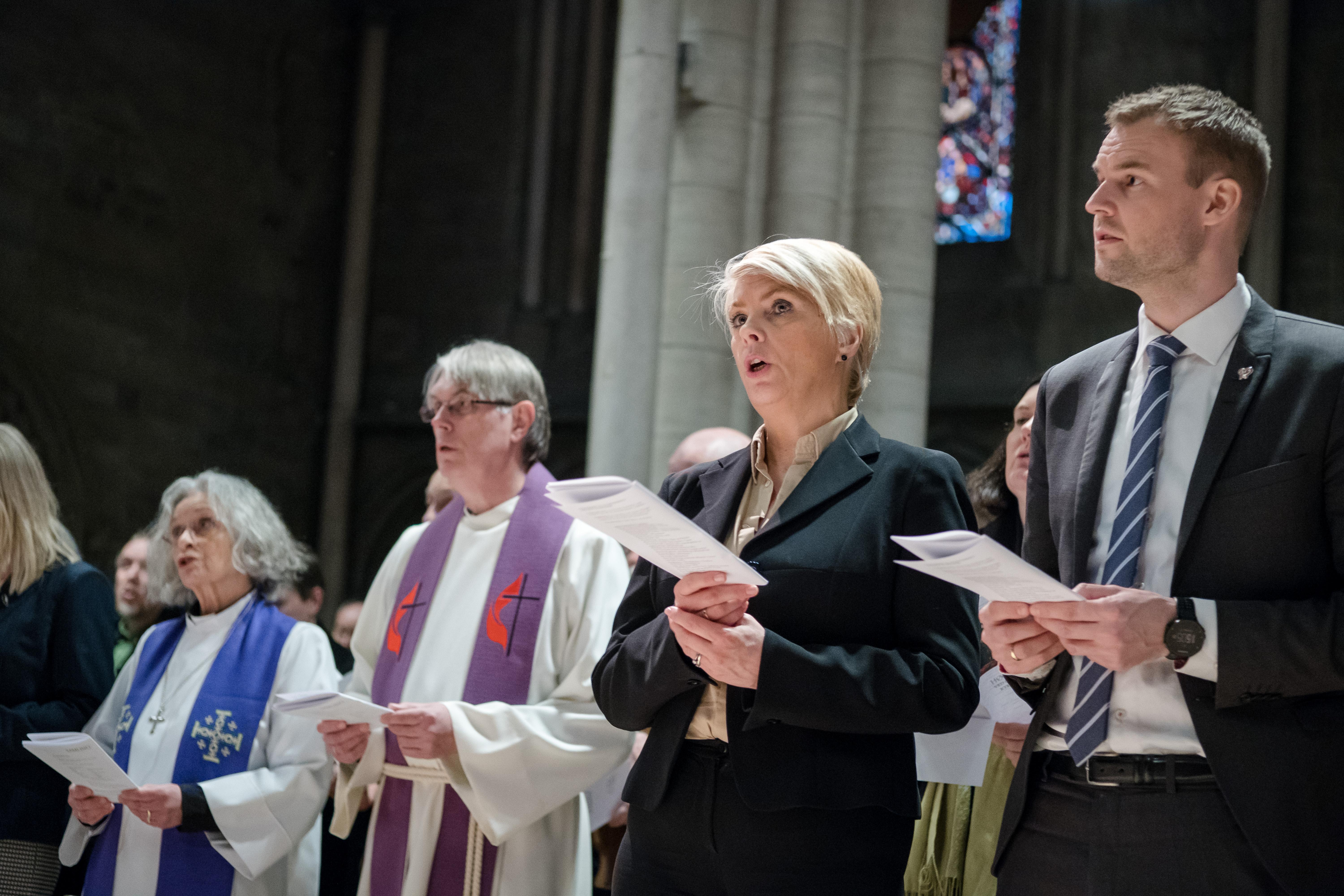 Trondheim 27.03.2019
Kirkemøte i Trondheim 2019. Gudstjeneste i Nidarosdomen etterfulgt av åpning av kirkemøtet på Scandic Nidelven. Kristin Gunleiksrud Raaum og Kjell Ingolf Ropstad.
FOTO: JOAKIM S. ENGER