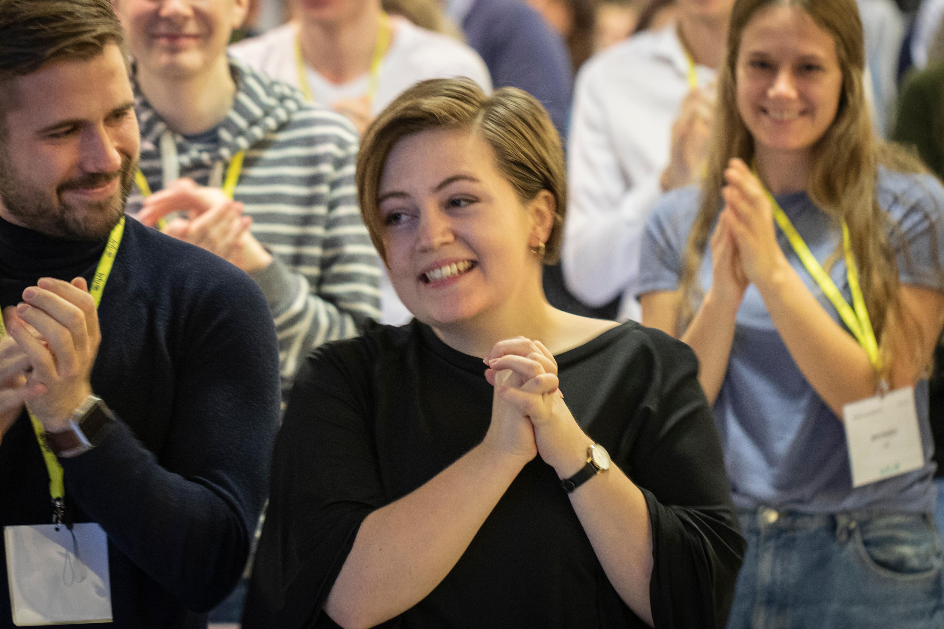 KrFU-leder Edel-Marie Haukland vil i helgen kjempe for at organisasjonen snur politikk og tar inn igjen vedtaket fra 2016 om at kvinnen skal ha det siste ordet i abortspørsmålet. Her er hun avbildet under forrige landsmøte.