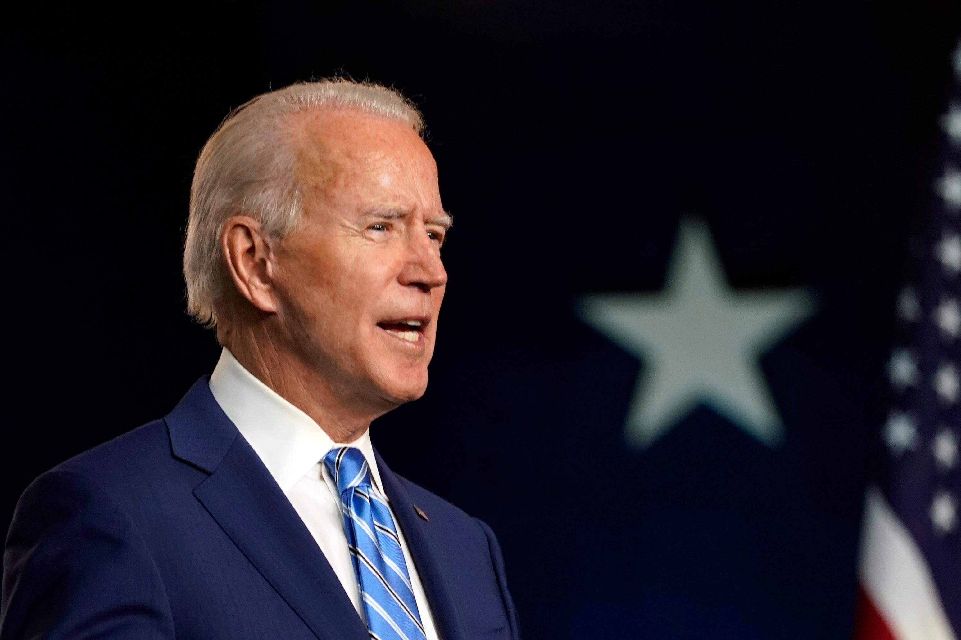 Democratic presidential candidate former Vice President Joe Biden speaks Wednesday, Nov. 4, 2020, in Wilmington, Del. (AP Photo/Carolyn Kaster)