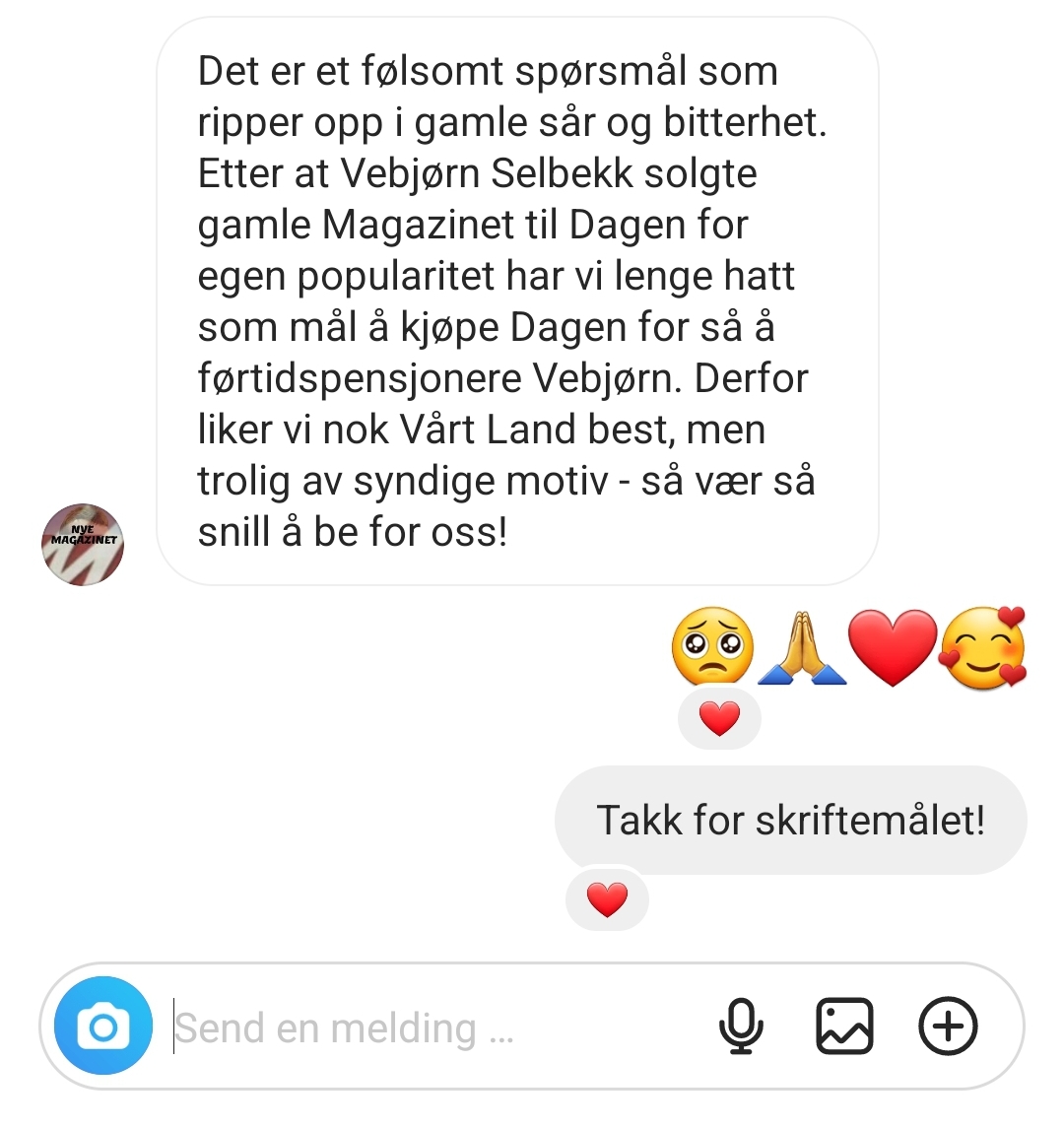 Skjermdump chat Nye Magazinet