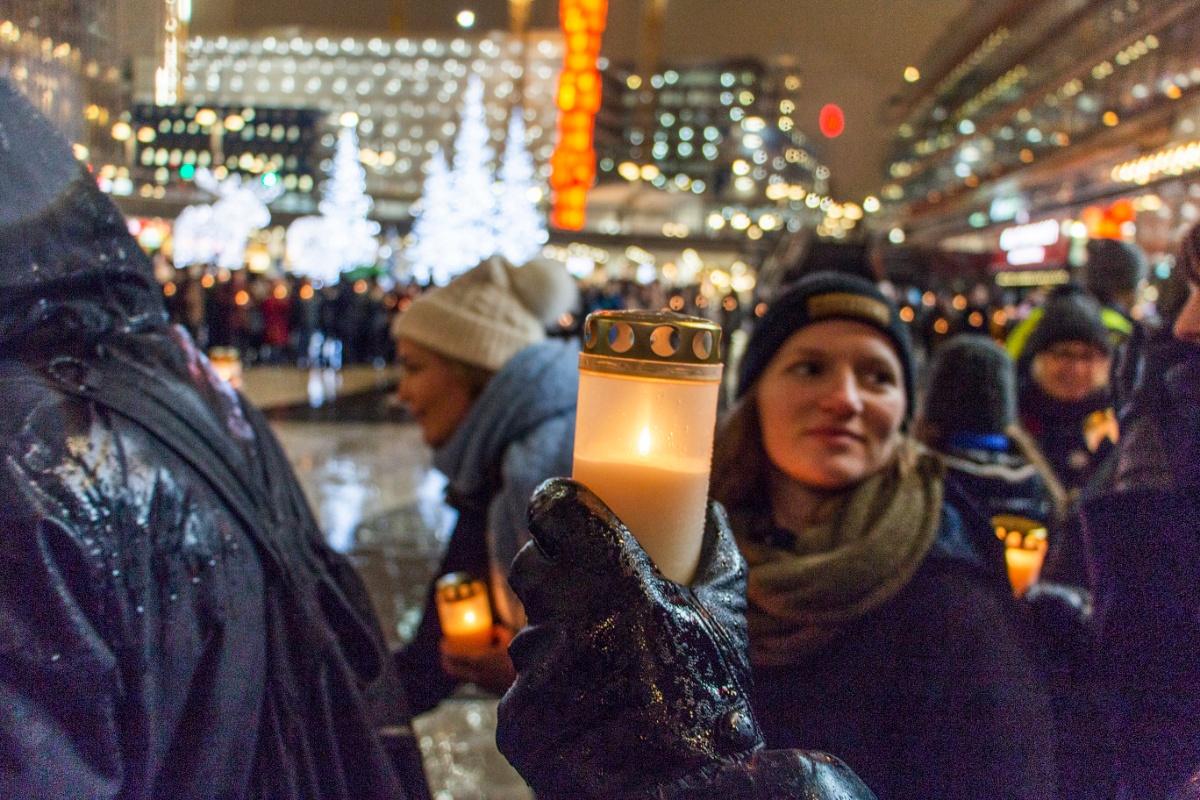 Manifestationen på Sergels torg i Stockholm.