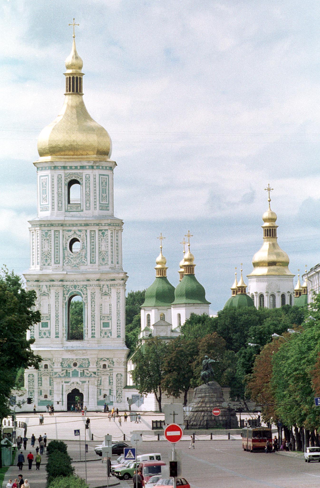 A view on St. Sophia Cathedral, which was one of the most important Orthodox and cultural centres of Kievan Rus', an ancient state created by East Slavs in the 9th century, and has a history of almost 1,000 years, in central Kiev, Ukraine, on Monday, August 23, 1999. Ukraine will celebrate its 8th Independence Day on Tuesday, August 24, 1999. (AP Photo/Efrem Lukatsky).