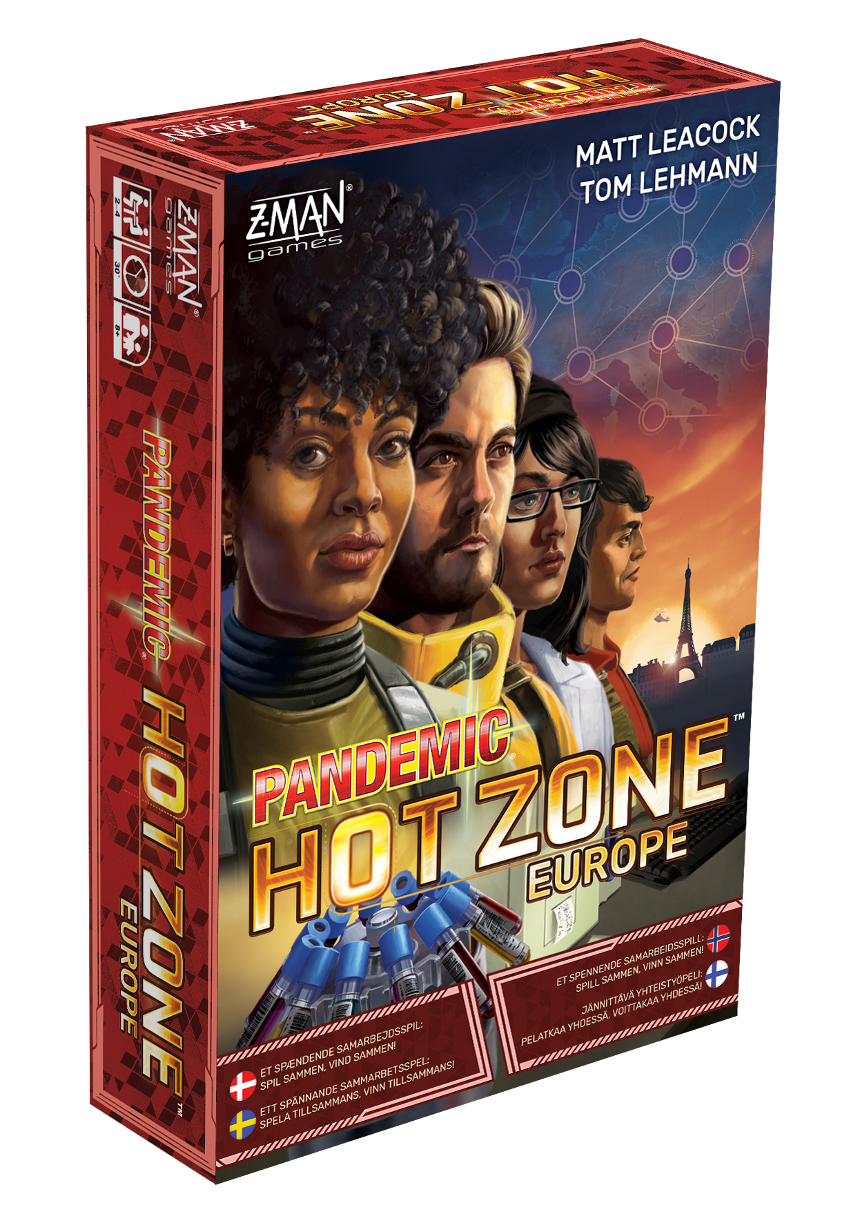 Omslag, brädspelet Pandemic Hot Zone: Europe.