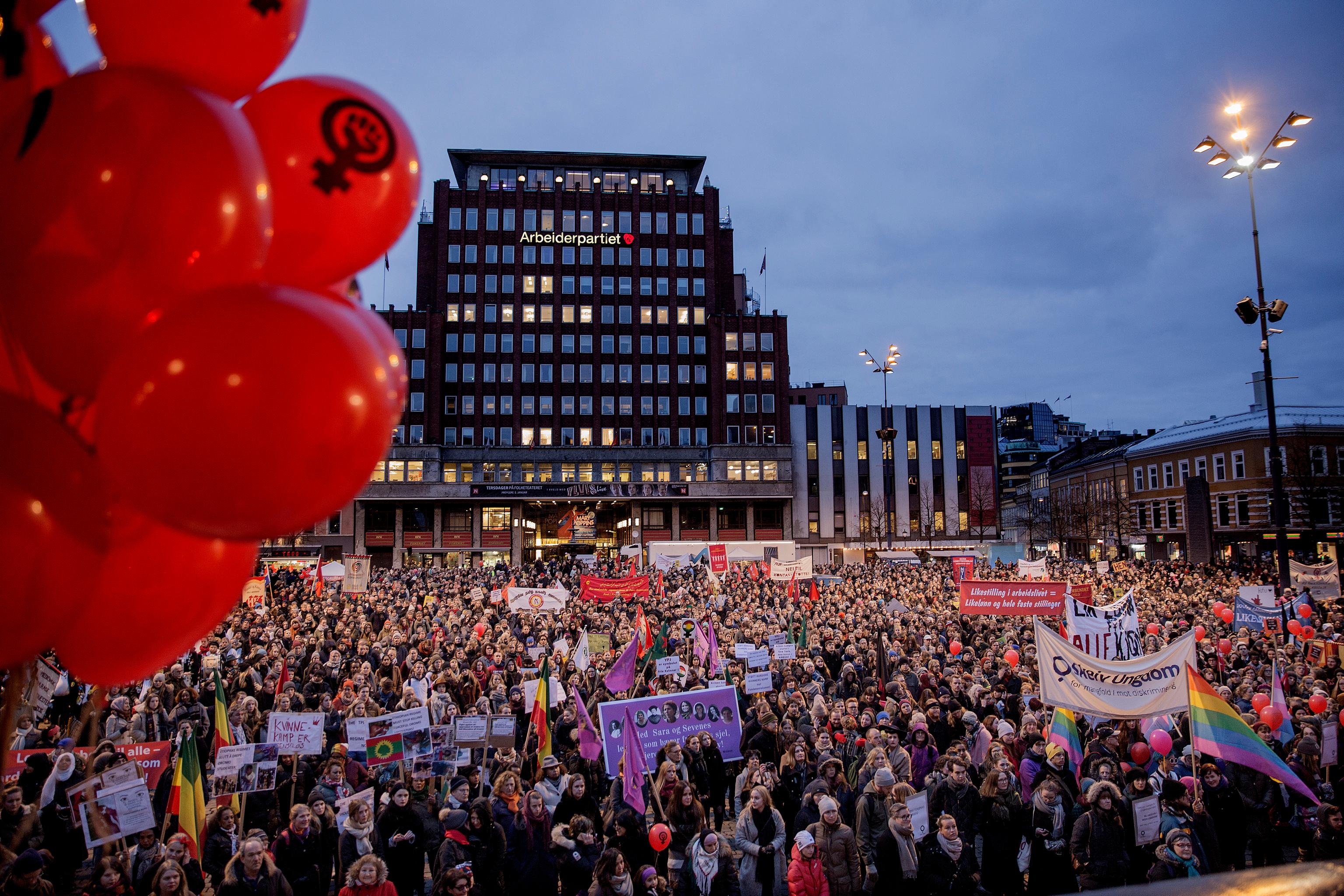 Kvinnedagen 8.mars 2016. Youngstorget. 
Foto: Hilde Unosen 