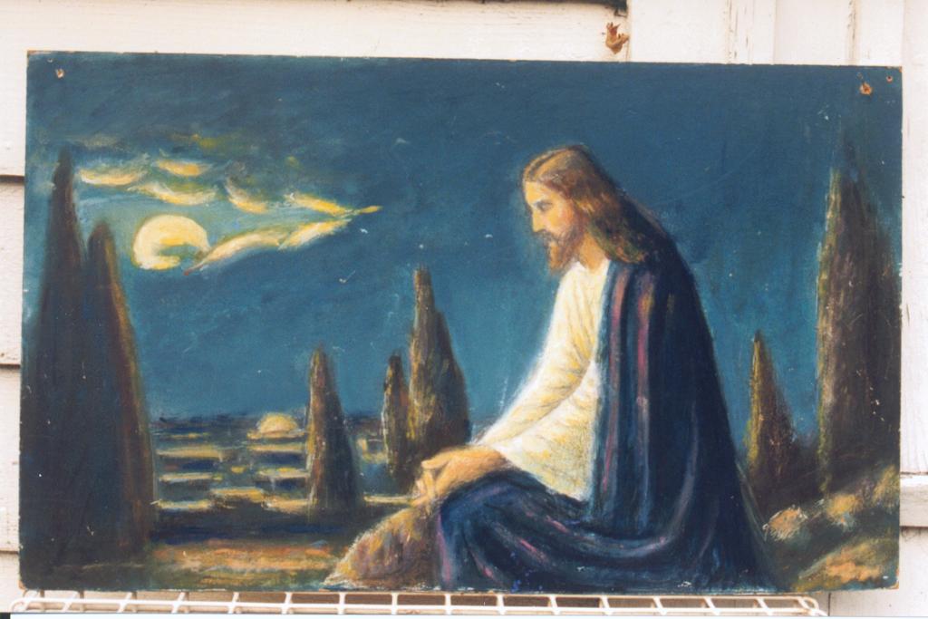 Kristian Edland malte flere varianter av Jesus i Getsemane. Dette befinner seg hjemme hos en av etterkommerne.