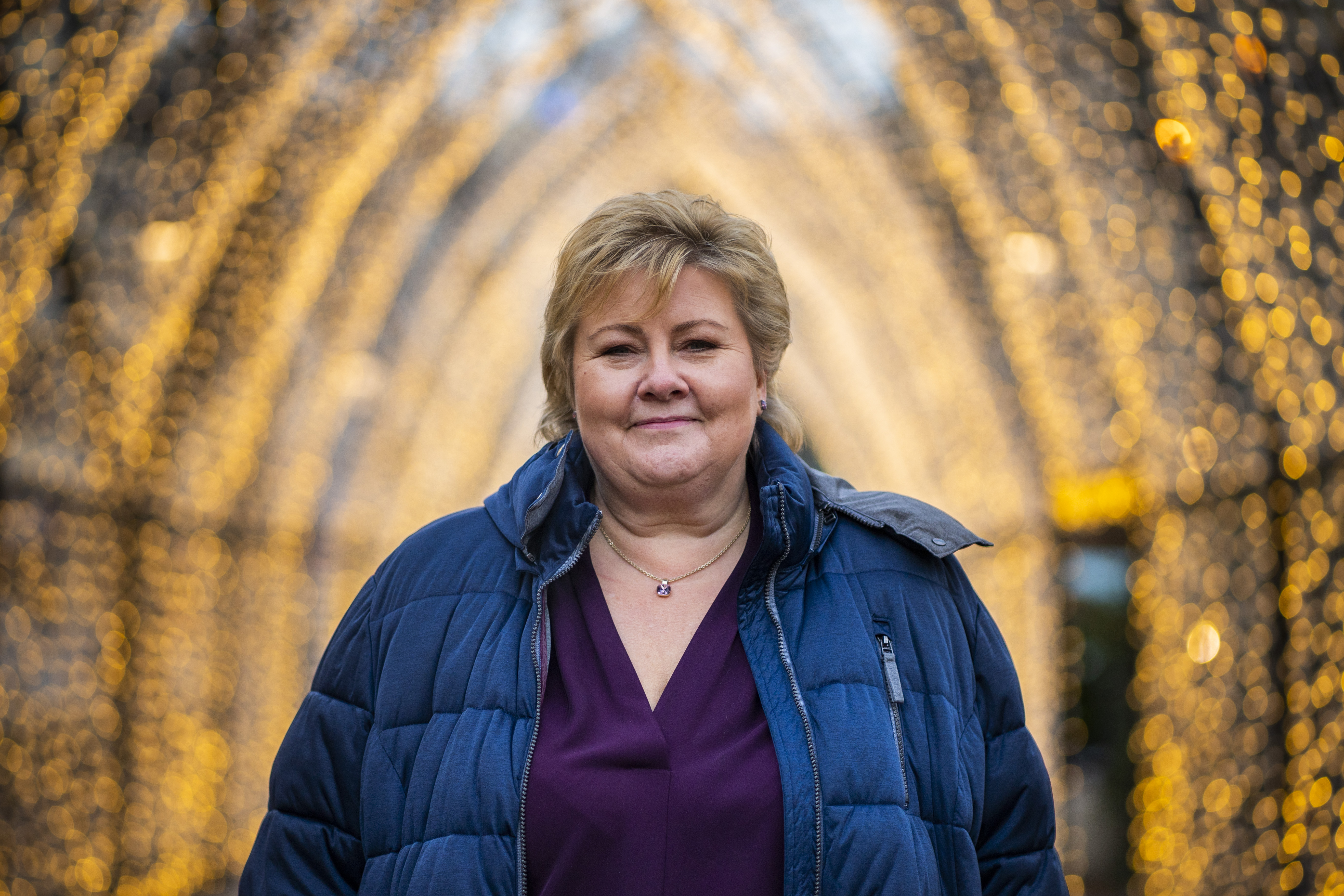 – Det har vore travelt nok, sjølv om eg ikkje er statsminister, seier Høgre-leiar Erna Solberg om juletida. Foto: Håkon Mosvold Larsen / NTB / NPK