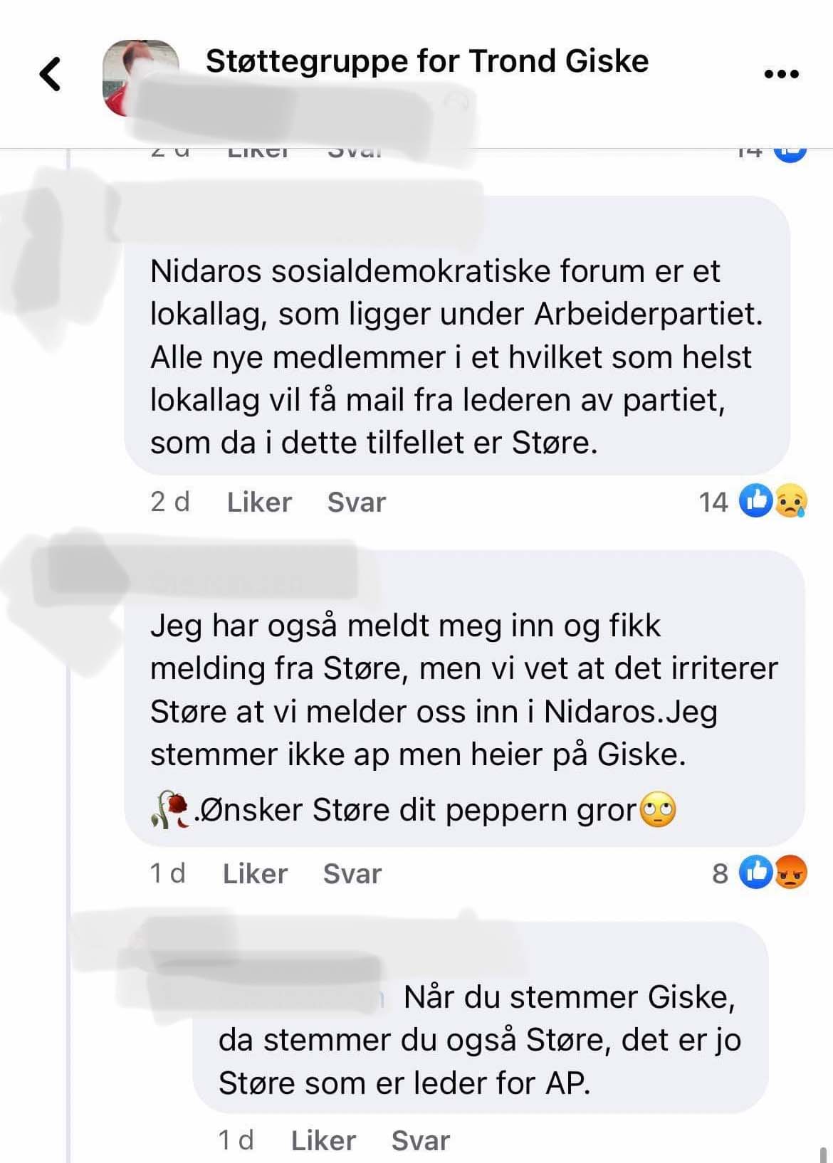 STØRE-MELDING: Medlemmer i støttegruppen til Trond Giske uttrykker frustrasjon over å ha fått velkomstmelding fra Støre.