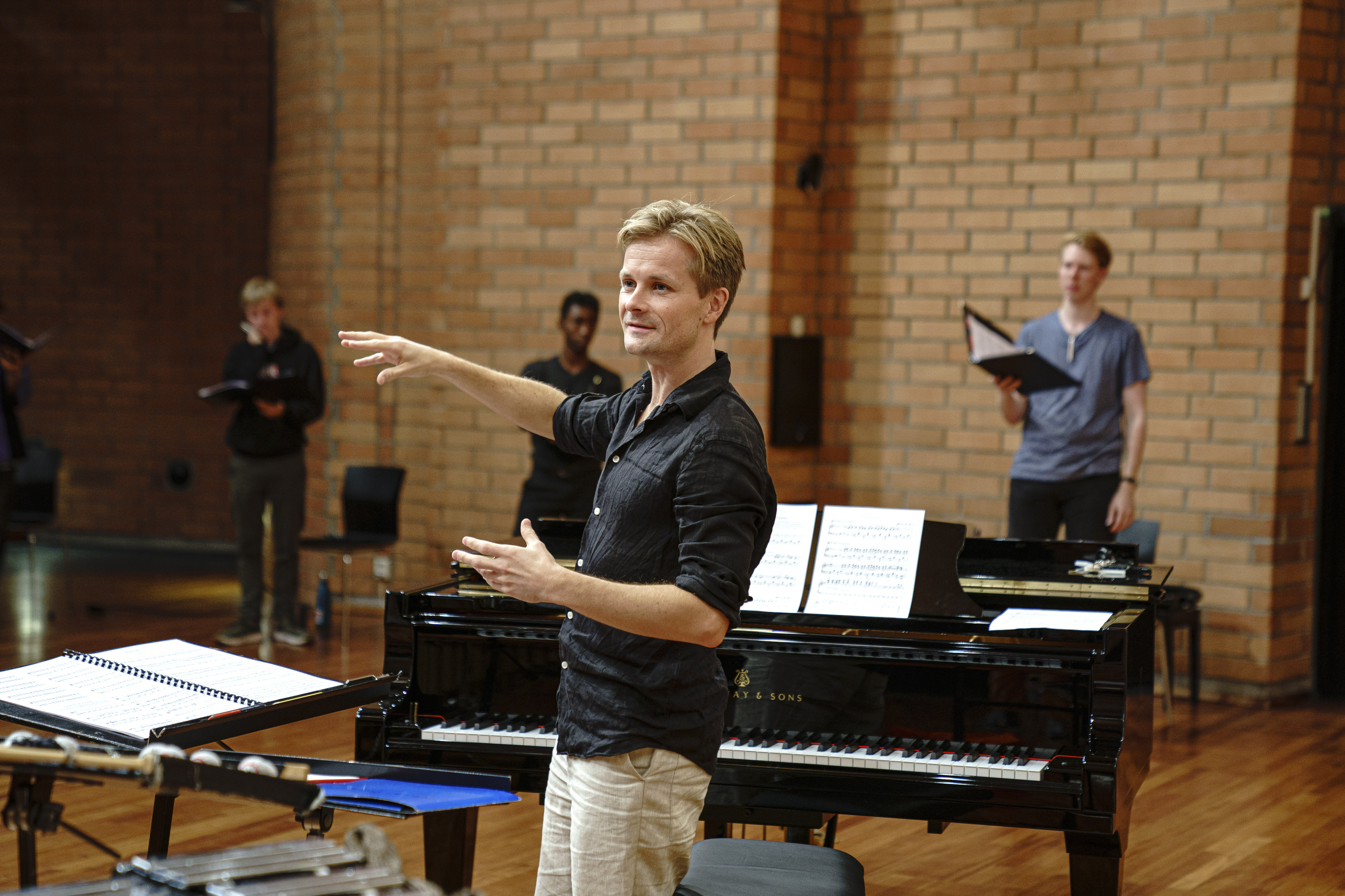 Håkon Daniel Nystedt. Verket Purgatorium åpner Oslo orgelfestival søndag 26. september. Øvelse i Lindemannsalen på Musikkhøgskolen.