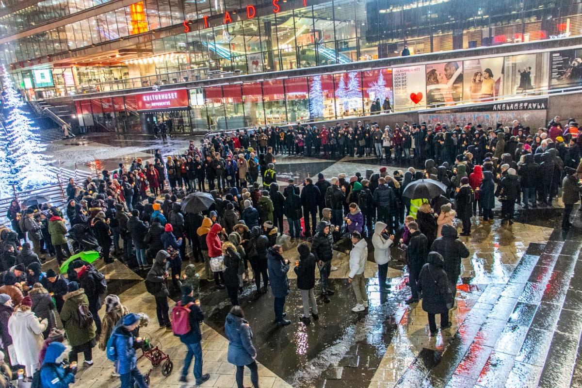 Manifestationen på Sergels torg i Stockholm.