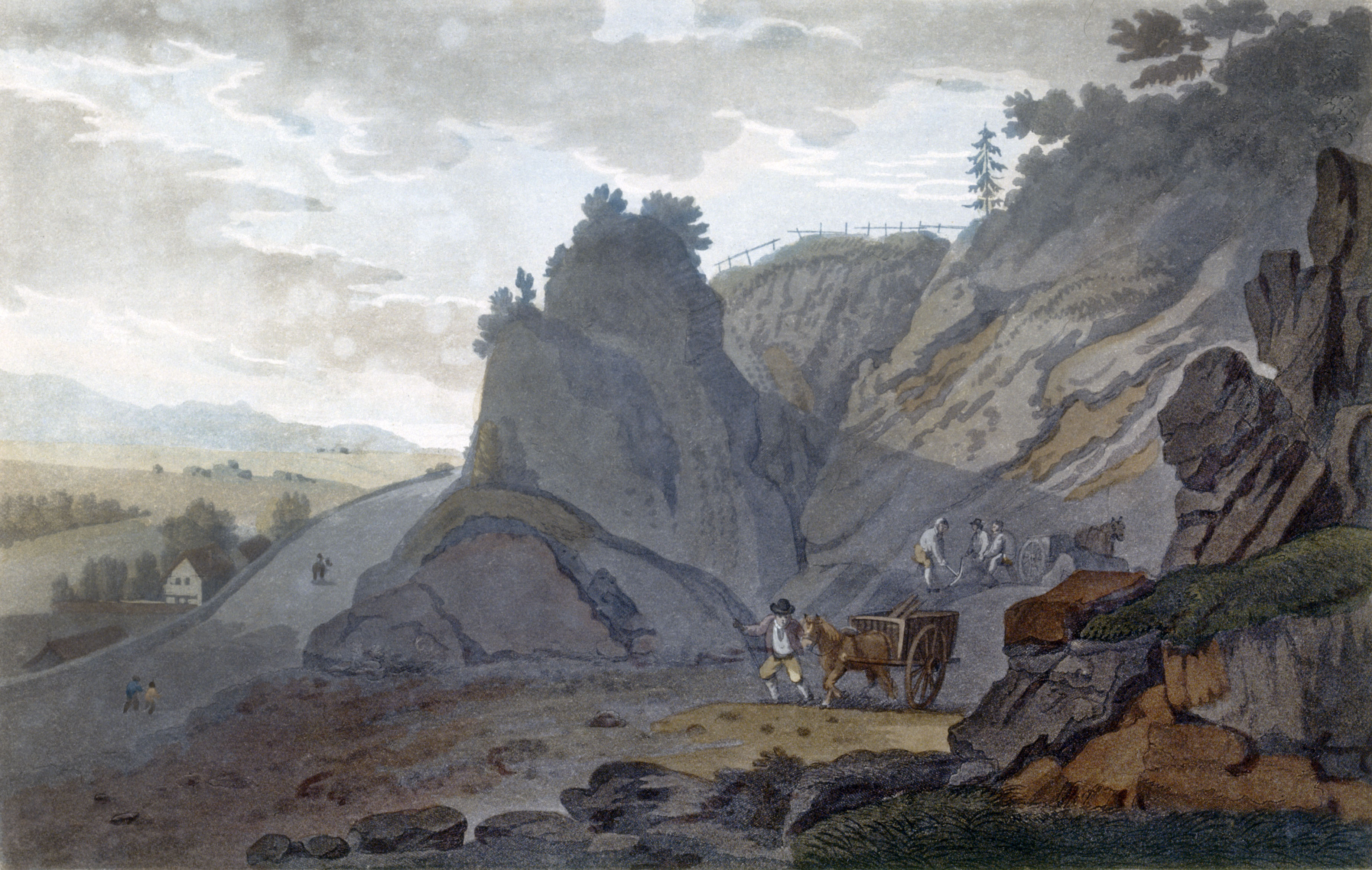 Steinbruddet på Alunverket på Ekeberg tegnet av John W. Edy rundt 1800.