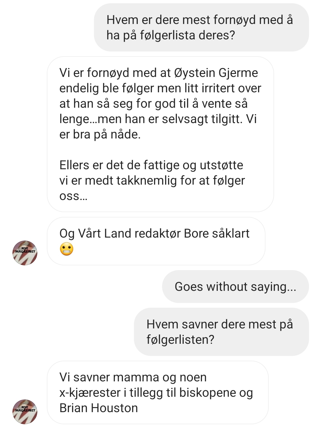 Skjermdump chat med Nye Magazinet