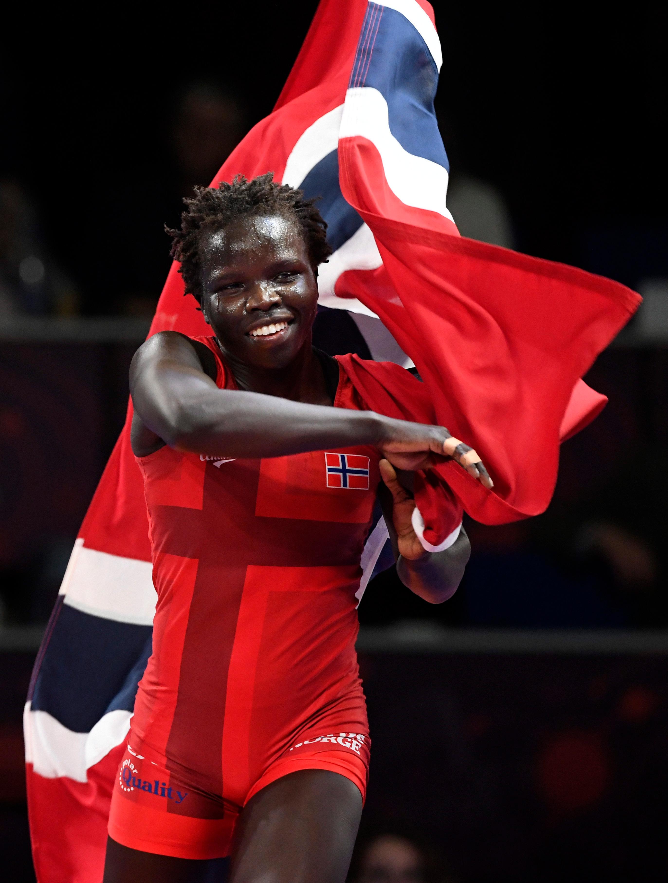 Roma, Italia 20200214. 
Grace Jacob Bullen of Norway celebrates her victory against Alina Akobiya of Ukraine in the final of the women's 57kg weight category of the European Wrestling Championships in Rome, Italy, 14 February 2020.
Foto: SZILARD KOSZTICSAK / EPA / NTB