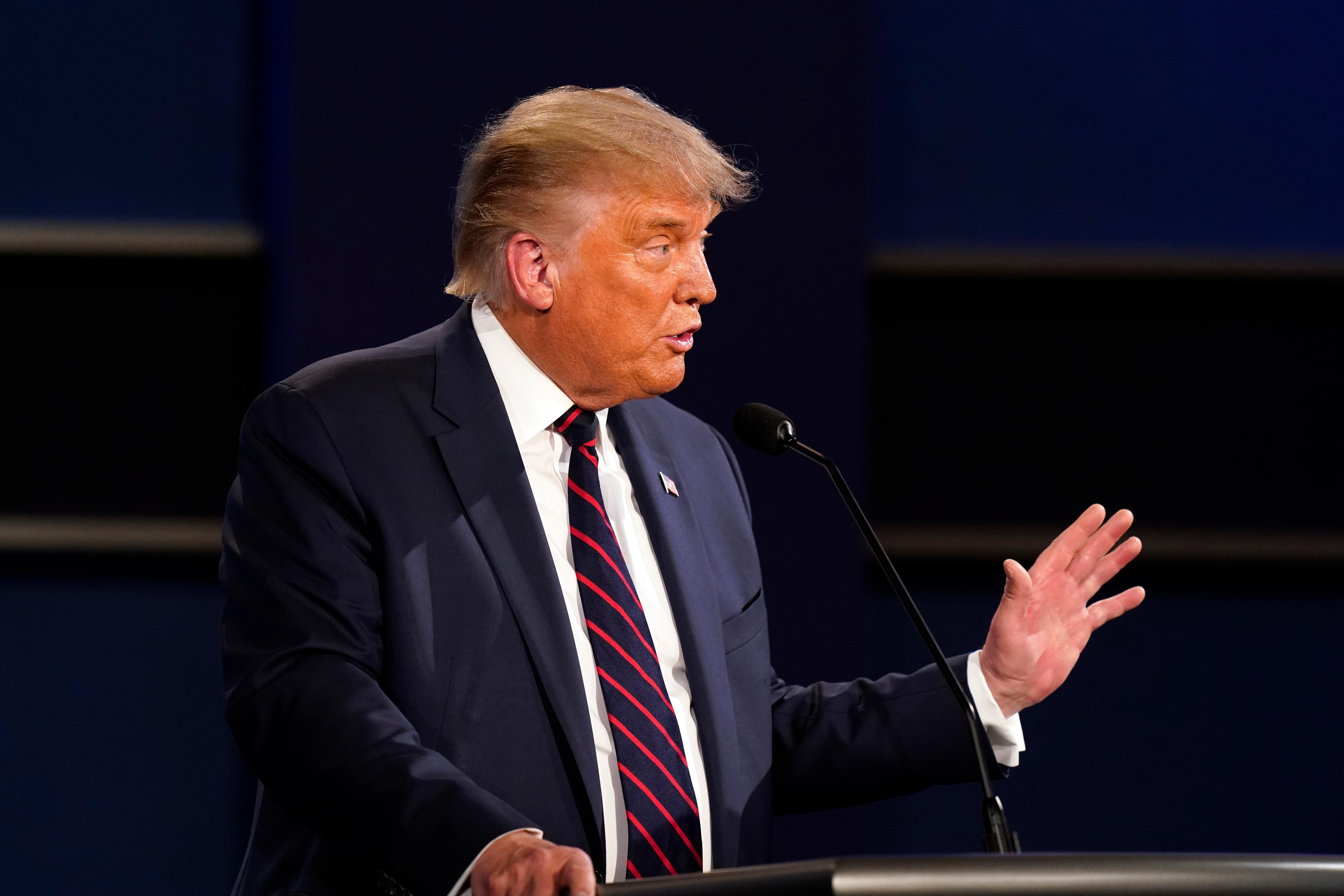 President Donald Trump speaks during the first presidential debate with Democratic presidential candidate former Vice President Joe Biden Tuesday, Sept. 29, 2020, at Case Western University and Cleveland Clinic, in Cleveland. (AP Photo/Patrick Semansky)