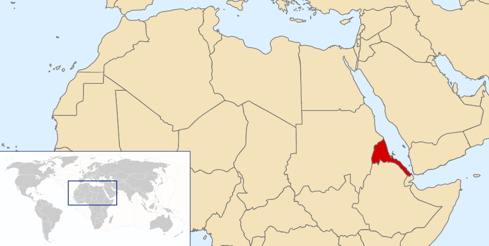 Eritrea, strax norr om Afrikas horn.