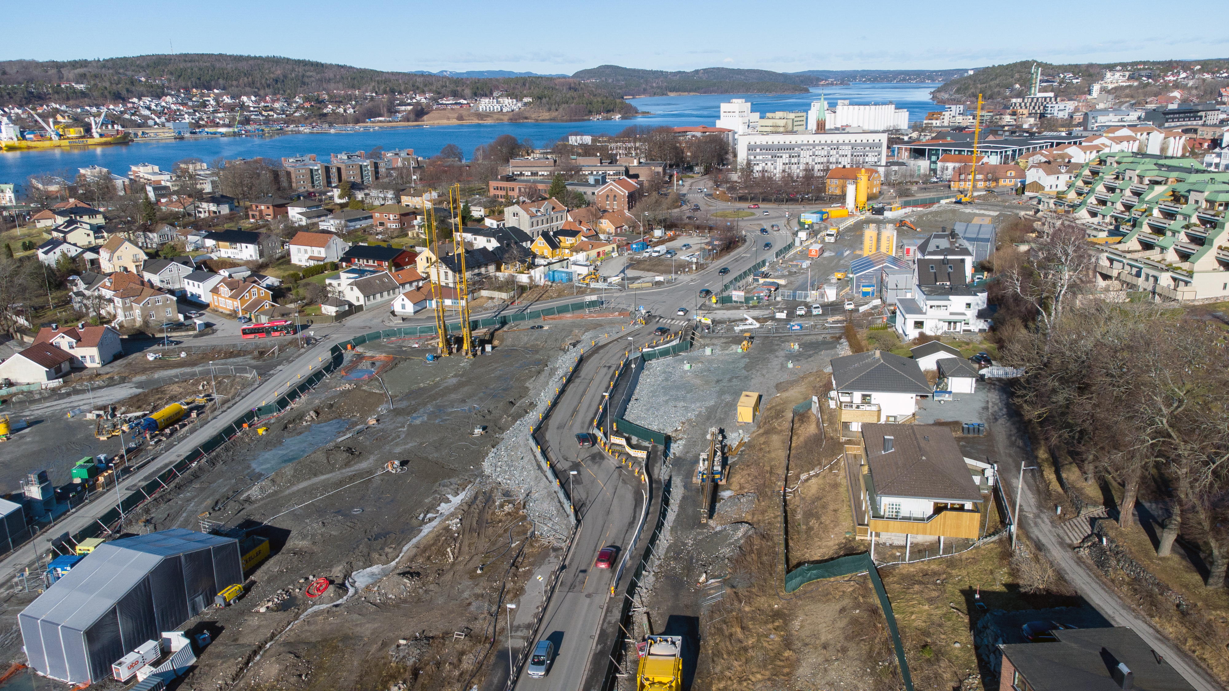 Det kommer til å være byggearbeider ved Kransen i flere år framover. Øverst på høyre side er sameiene i Høienhaldgata.