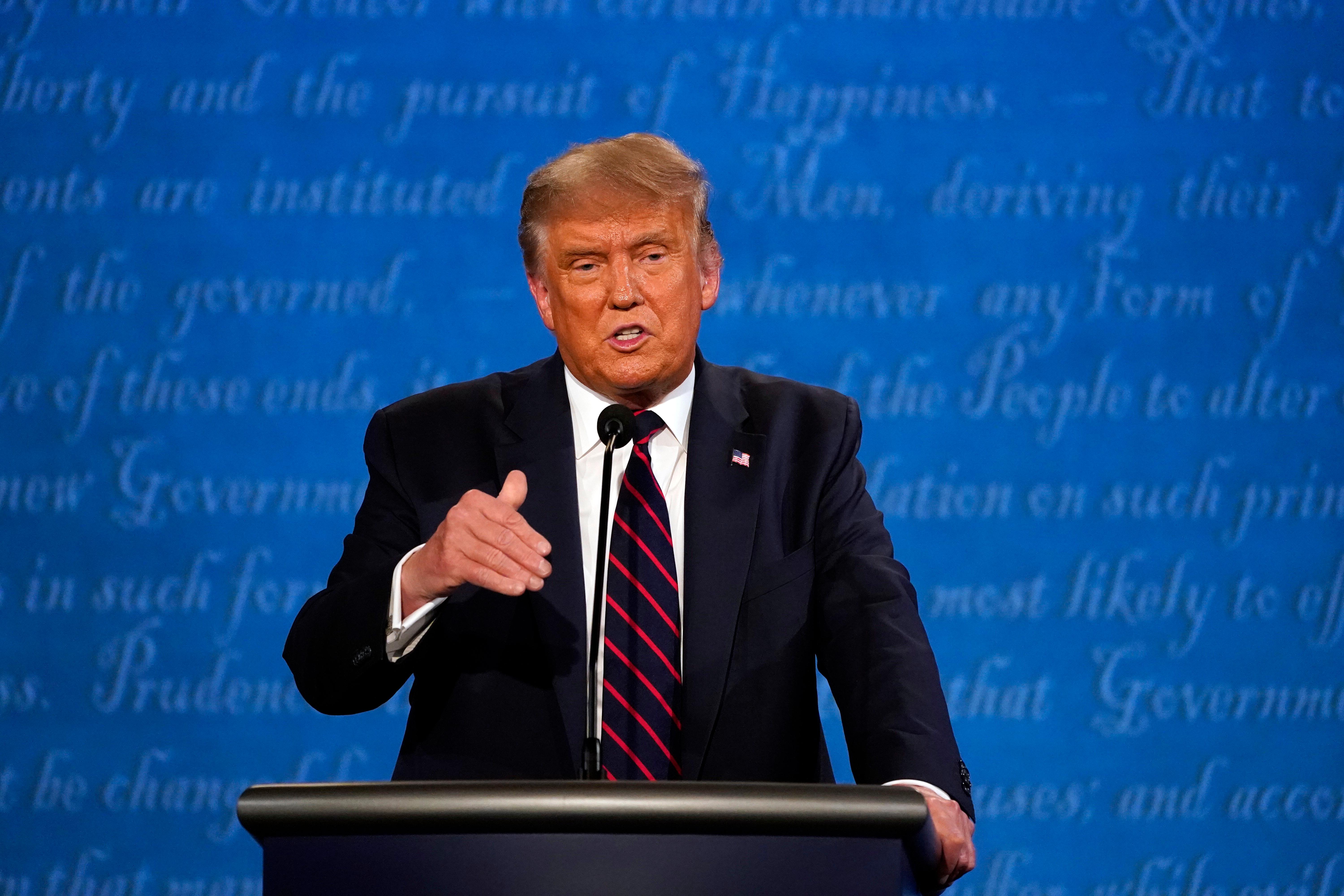 President Donald Trump speaks during the first presidential debate with Democratic presidential candidate former Vice President Joe Biden Tuesday, Sept. 29, 2020, at Case Western University and Cleveland Clinic, in Cleveland. (AP Photo/Julio Cortez)