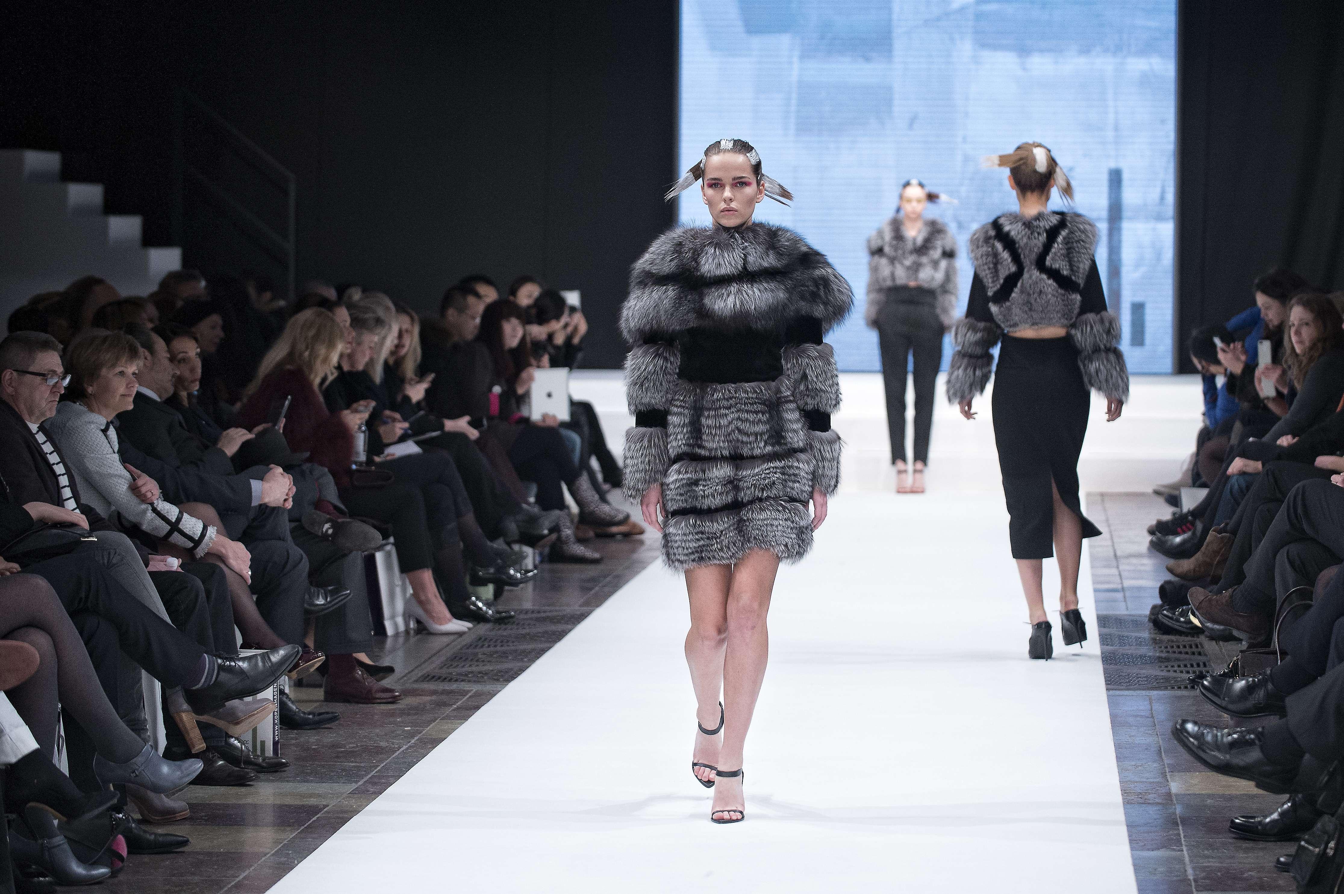 A model presents a creation from the Autumn/Winter 2014 collection by Kopenhagen Fur house during the Copenhagen Fashion week, in Copenhagen, Denmark, on January 29, 2014. The Copenhagen Fashion Week will run from 28 to 31 January.   AFP PHOTO / Scanpix Denmark/ JENS NOERGAARD LARSEN / DENMARK OUT