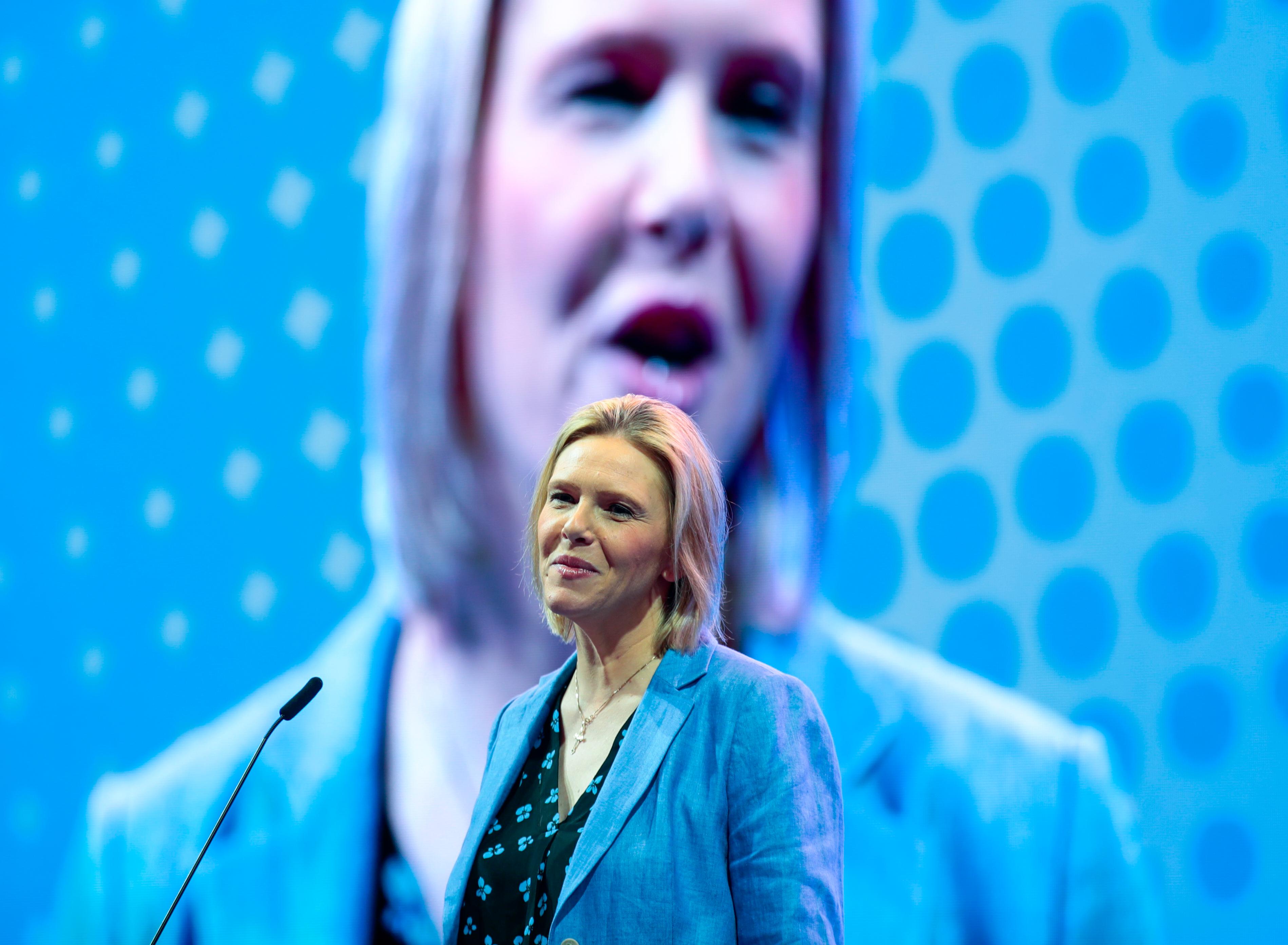 Gardermoen  20190505.
Eldre- og folkehelseminister Sylvi Listhaug blir valgt inn som 1. nestleder på Frps landsmøte 2019 på Gardermoen søndag. 
Foto: Lise Åserud / NTB scanpix