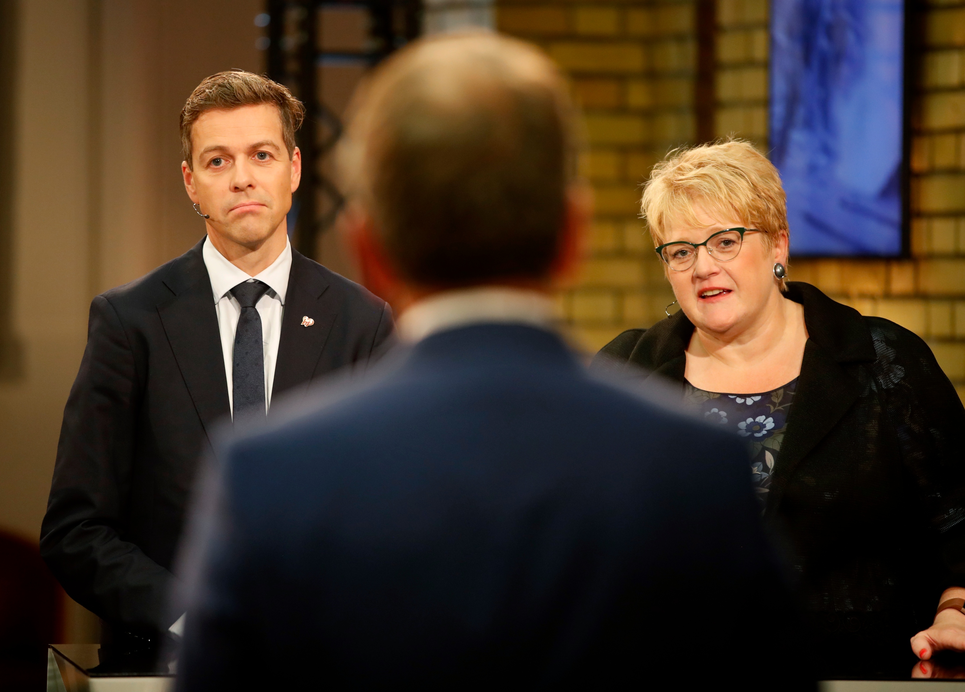 Både KrF og Venstre sliter fortsatt rundt sperregrensen, slik de gjorde under valget. Her er bildet av de to politikerne underpartilederdebatten på valgkvelden. 